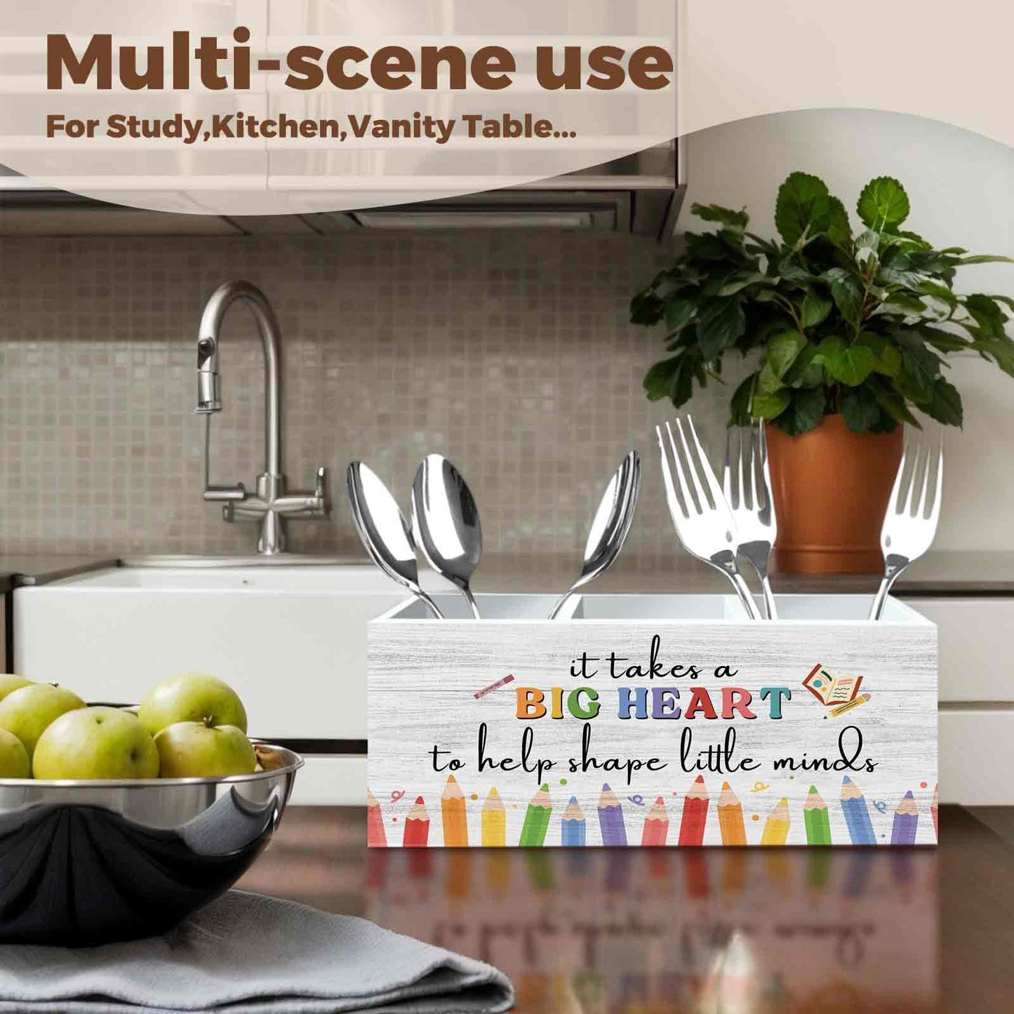 XINCEYWJ Teacher Appreciation Gifts Pencil Pen Holder for Desk Organizer, Thank You Gifts for Teachers Women Men Wooden Box Decorations for Home Office Classroom Desk Tabletop Decor