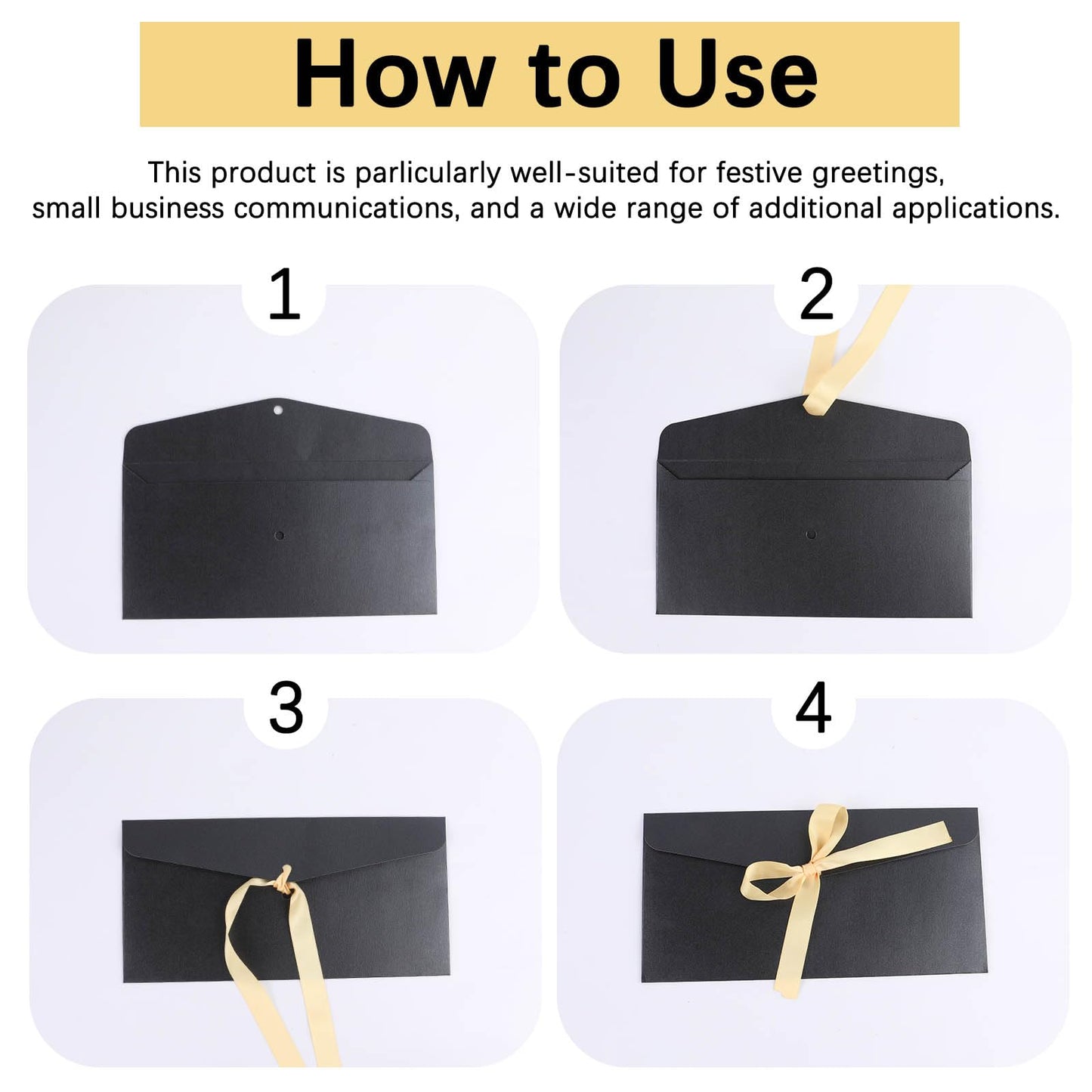 20 Pack Black Gift Money Envelopes for Cash: Fancy Envelopes with Ribbon for Wedding Birthday Festival Party Invitations Cards and letters