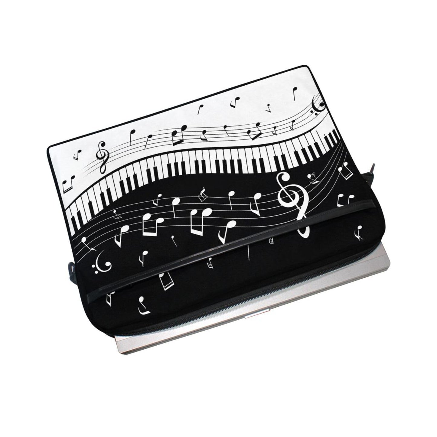 MRMIAN Fashionable Black White Music Note Score 15 inch Laptop Case Shoulder Bag Crossbody Briefcase Messenger Sleeve for Women Men Girls Boys with Shoulder Strap Handle, Back to School Gifts