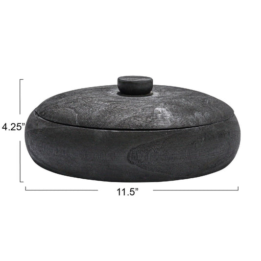Creative Co-Op Decorative Paulownia Wood Container with Lid, Black