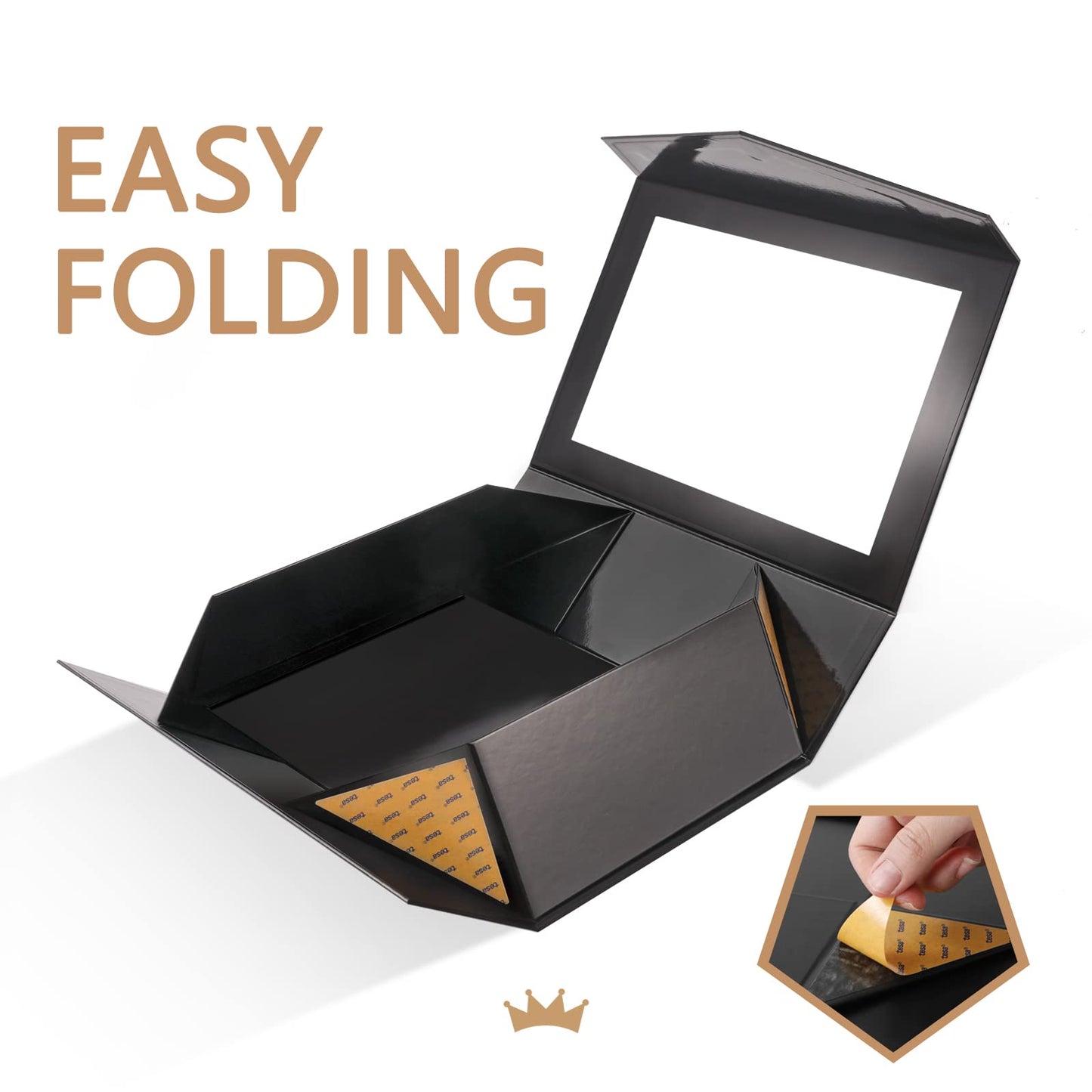 PACKQUEEN Large Black Gift Box with Window, 13.5x9x4.1 Inches Clear Gift Box for Present Contains Ribbon, Card, Groomsman Proposal Box with Magnetic Lid (Glossy Black)