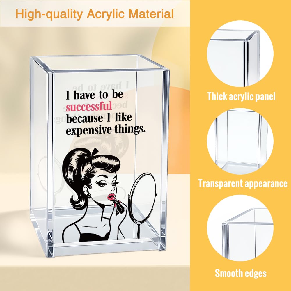 Mhfpl I Have To Be Successful Acrylic Cosmetic Pencil Pen Holder Cup, Inspirational Quote Gifts for Daughter Niece Friend, Career Woman Motivation Gifts for Makeup Artist Entrepreneur Coworker Boss
