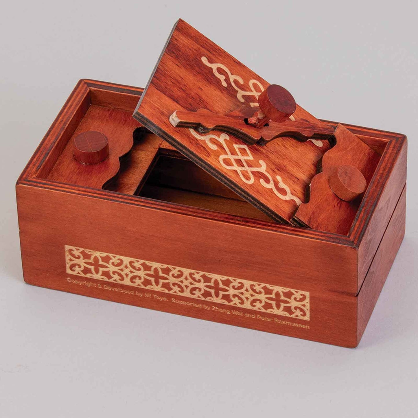 Bits and Pieces Secret Money Puzzle Box - Camouflage Your Cash Money Holder - Wooden Brain Teaser - Wooden Secret Hidden Compartment (Greek Puzzle Box)