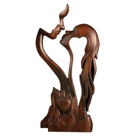 BGCOPPER Wooden Kissing Couple Ornament, Abstract Couple Portrait Sculpture Romantic Love Statue Decor Gift for Women Anniversary Valentine Wedding - 10 Inch