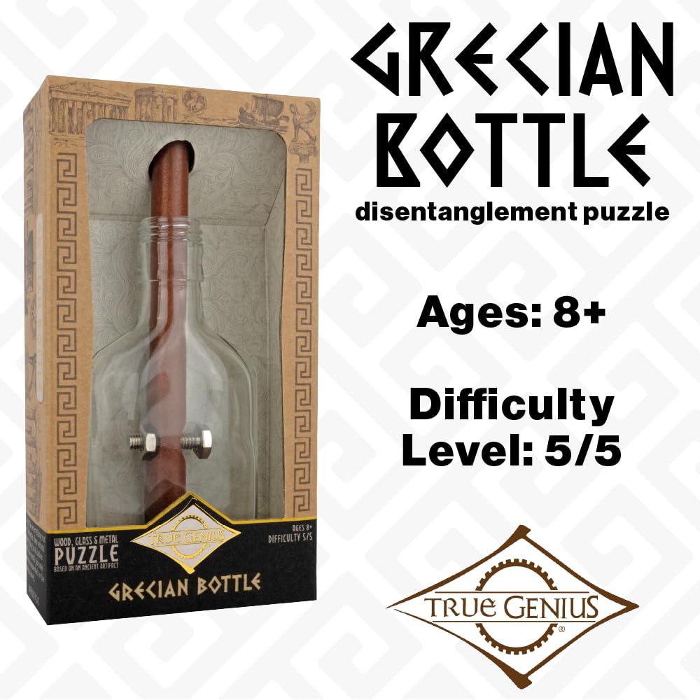 True Genius - Grecian Glass Bottle Disentanglement Brainteaser Puzzle, Logic Puzzle for Adults, Brain Teaser, Gifts for Father's Day, Men, Kids