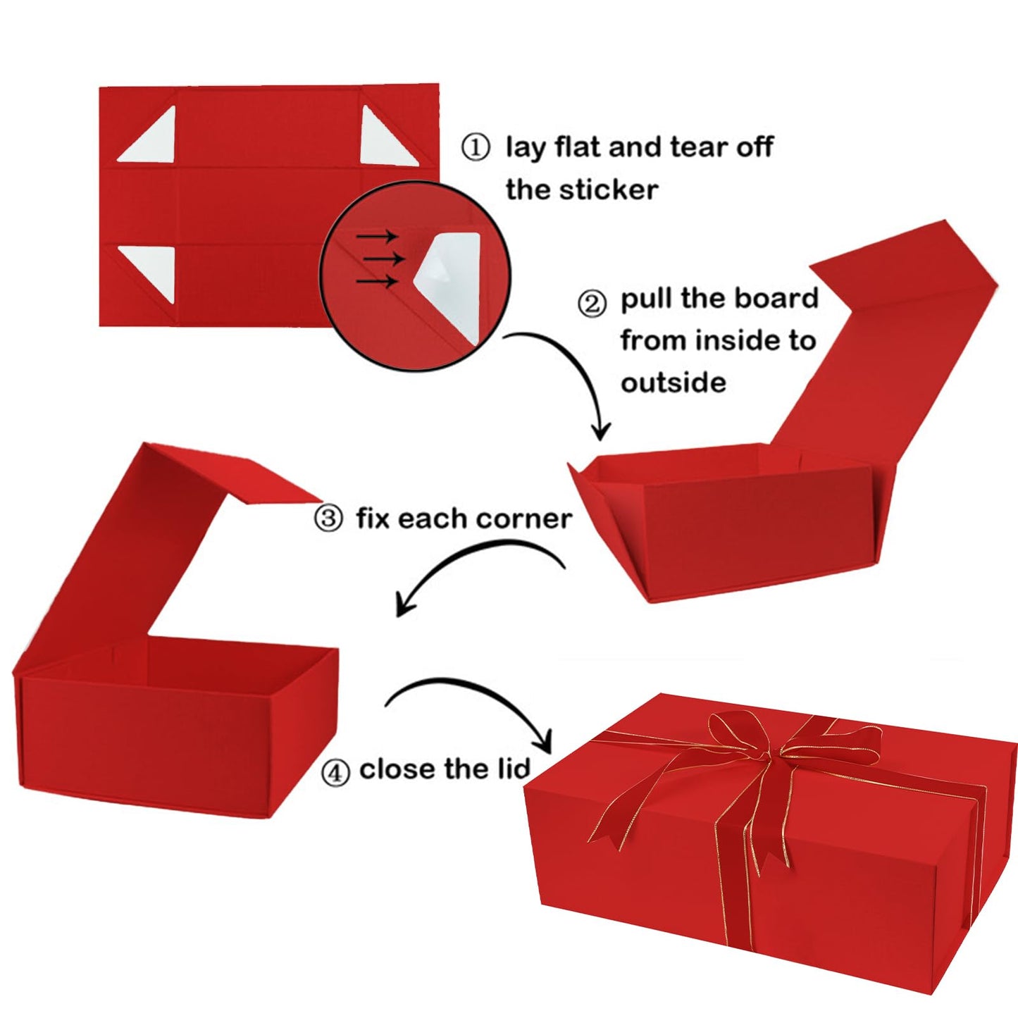 YINUOYOUJIA Large Gift Box14x9x4.5 Inch,Christmas Red Gift Boxes with Magnetic Closure Lid,Ribbon and Card,Present Box for Birthady Valentine's Day Mother's Day Anniversary