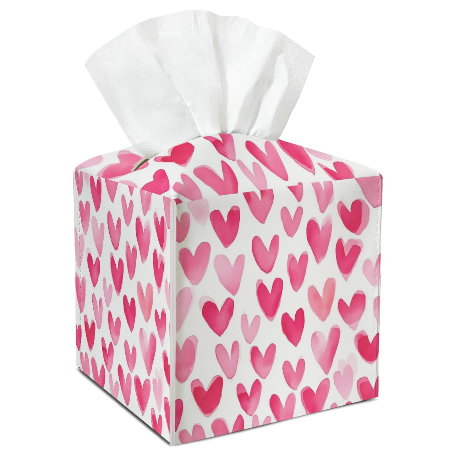 Pink Heart Leather Tissue Box Cover Square Cute Tissue Holder for Car Livingroom Office Decor Ideal Gifts for Women Colleagues Girls Sister Bestie Daughter Birthday Christmas Housewarming - YT0188