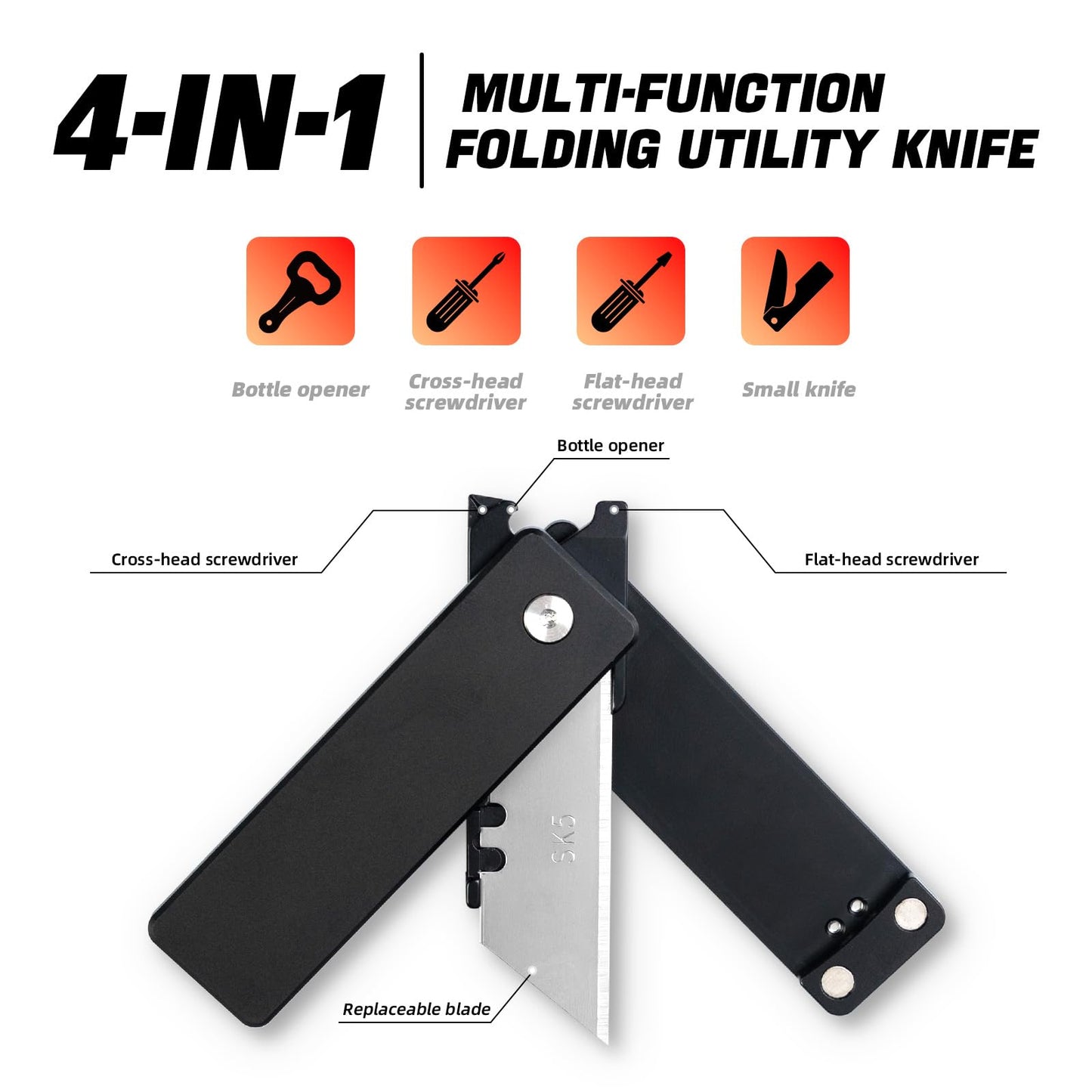 cckk Aluminium Utility Knife, Unique way of unfolding, Lightweight All Metal Folding Box Cutter with clip, Quick Change Blade Razor Knife,Ideal Gifts for Men Women, with 10 Extra Blades