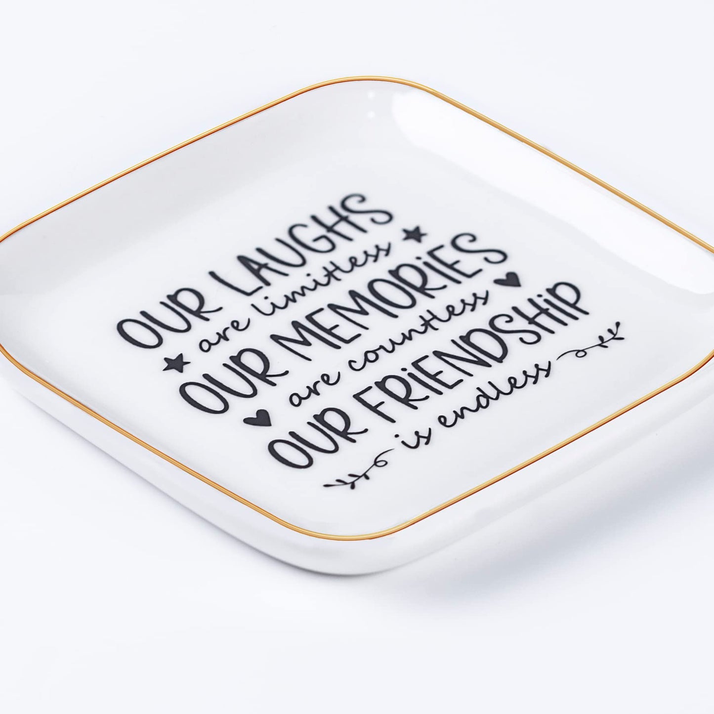 Piudee Friendship Gifts for Women Best Friend Jewelry Dish, Our Laughs are Limitless, Our Memories are Countless, Our Friendship is Endless Unique Gifts for Women, Female Friend Birthday Christmas