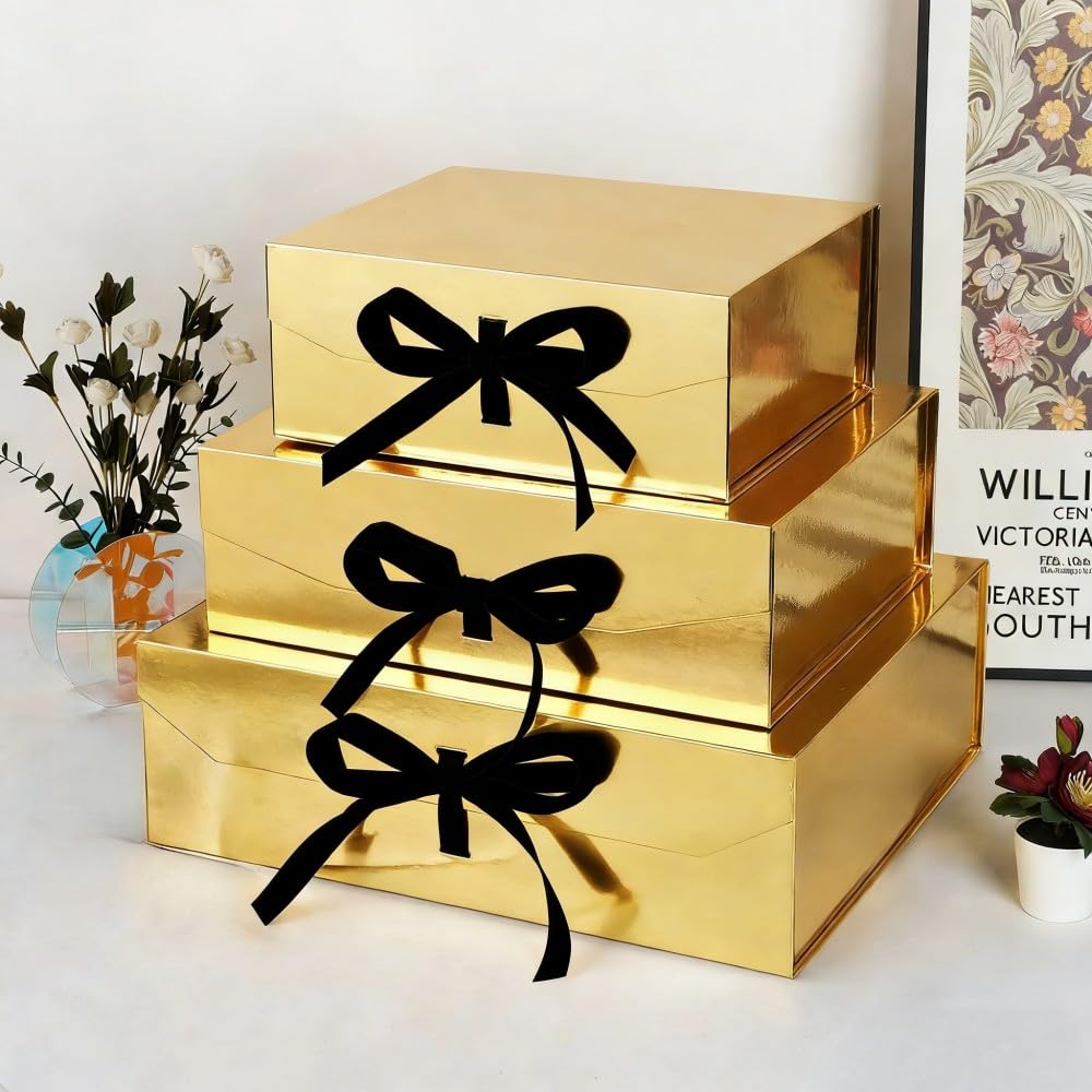 GoooodGift Large Gift Box Gold 1 Pack 13.5x11x5.3 inch Luxury Gift Box for Presents with Magnetic Closure Lid Collapsible,Birthday,Christmas,Wedding,Contains Shredded Paper Filler