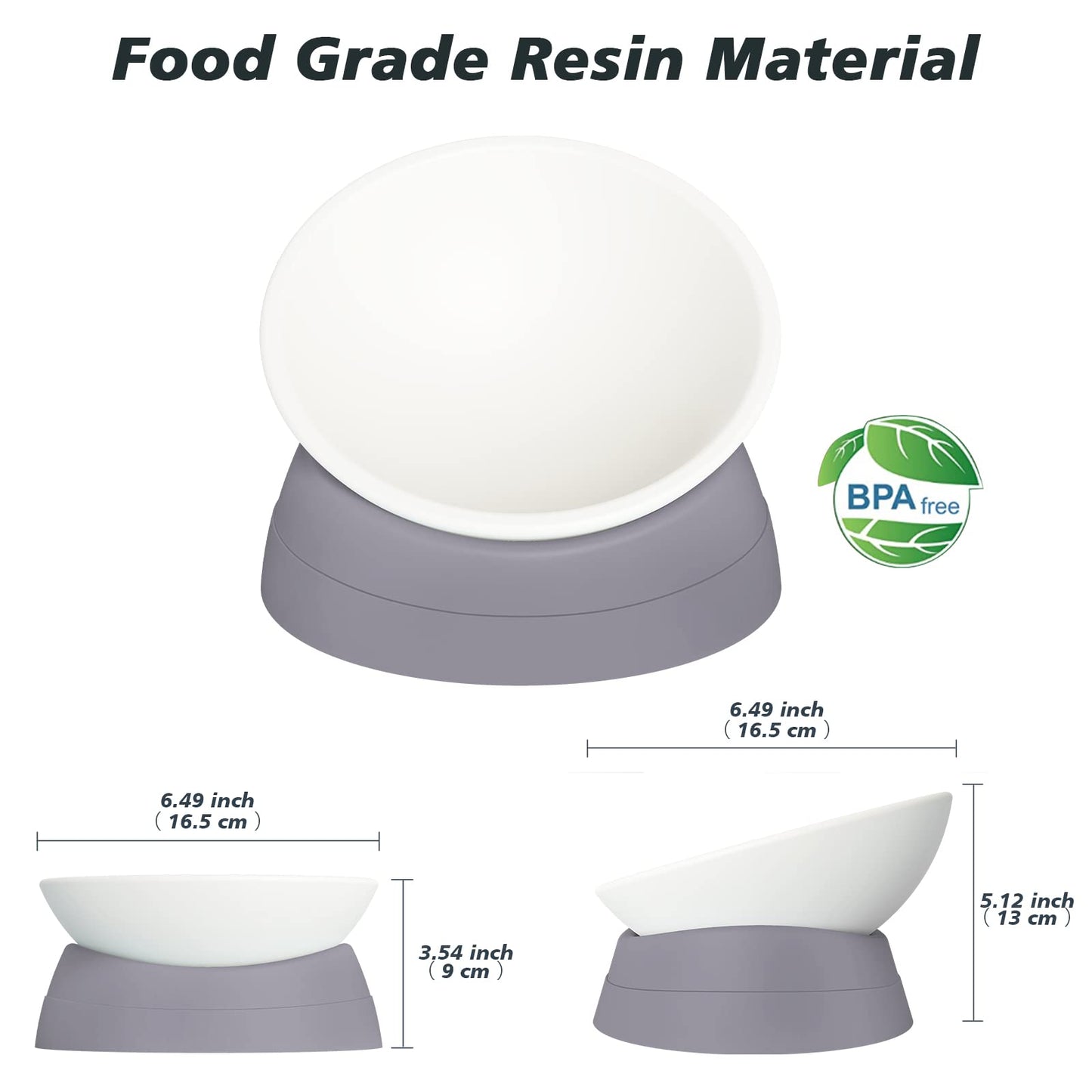 Hi, Ravitat Elevated Cat Bowl, Adjustable Raised Slanted Food Bowl for Cats and Small Dogs, Wide Shallow PP Dish with TPR Non Slip Base, Whisker Friendly, 17 oz