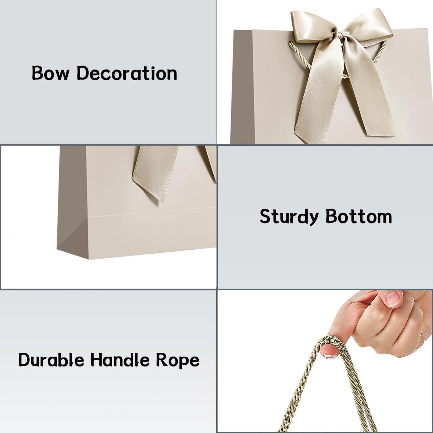 JMANNI Gift Bags with Handles, 13” Medium Gift Bag for Presents, 1 Pcs Bags with 2 Tissue Paper and 1 Cards for Baby Shower Wedding Bridal Shower Mother's Day Birthday Party（champagne gold）