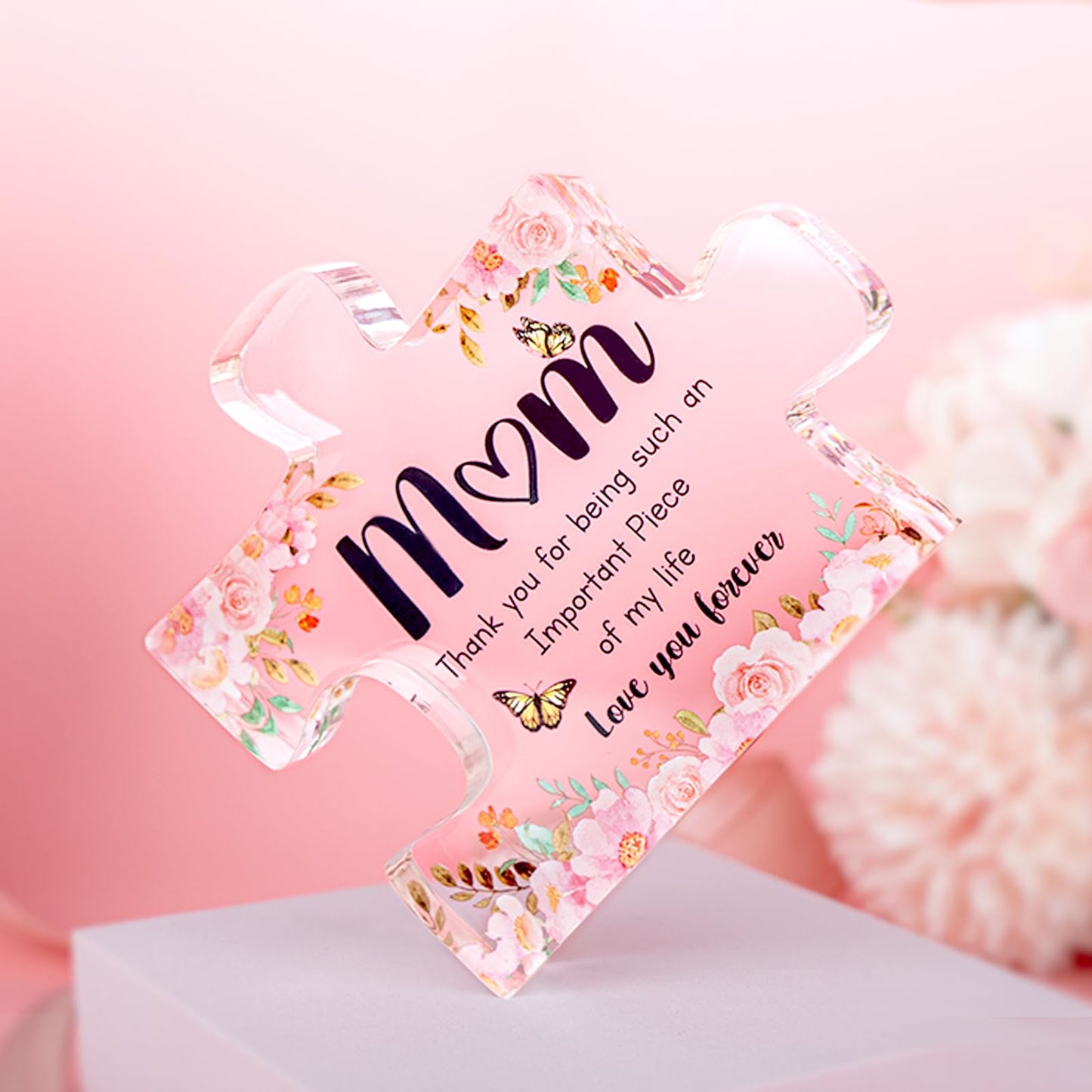 Mothers Day Gifts for Mom - Meaningful Acrylic Puzzle Piece Decor - Heartwarming Mom Birthday Gifts from Daughter Son, Mothers Day Gifts, Thoughtful Keepsake Plaque for Home Office Desk, 3.9 x 3.3 Inch