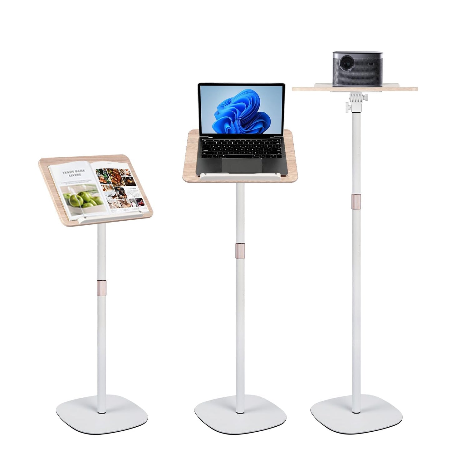 HDCHQXQ Adjustable Floor Book Stand Height From20'-35‘ and Angle, Music Stand,Reading Stand for Tablet Bibles, Recipes, Cooking, Books Wooden Display Rack,Stable Portable with Clip