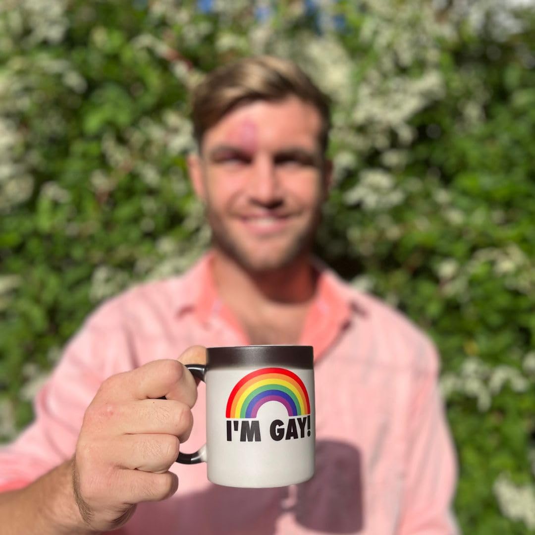 Turtle Straws I'm Gay Rainbow Heat Change Mug – Funny Prank Gift for Him, Gag Gift for Best Friend, Novelty Birthday Gift for Men, Secret Santa White Elephant