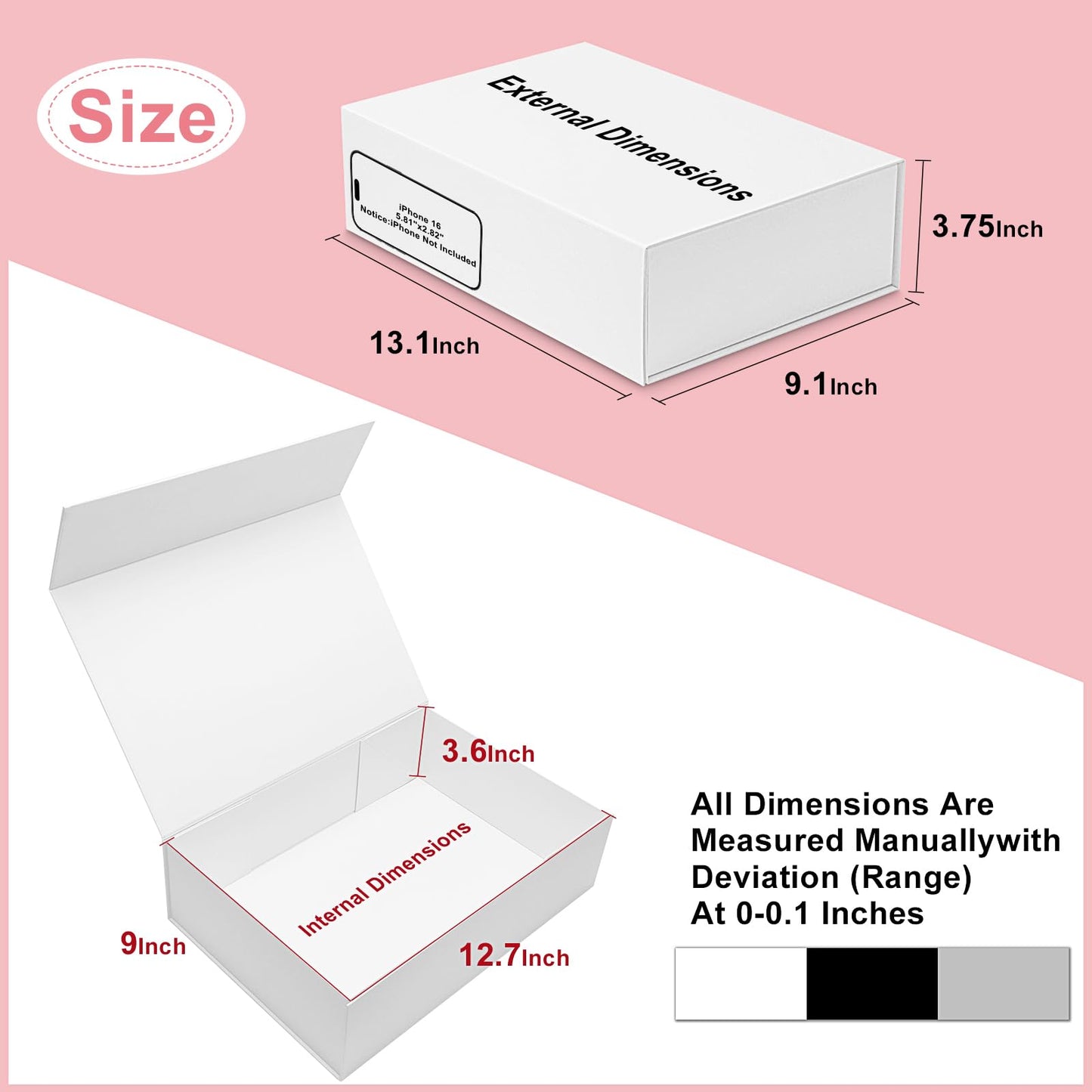batifine Gift Box, 13x9x3.7 Inch Gift Boxes with Lids for Presents, Magnetic Large Gift Box Bridesmaid Proposal Graduation Birthday Wedding Storage White Boxes (1 Pack)