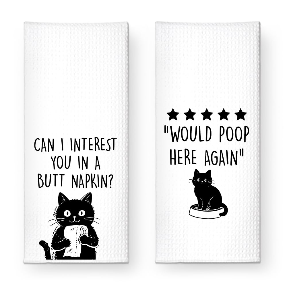ZBBFSCSB Can I Interest You in a Butt Napkin Hand Towels 2 Pack, Funny Black Cat Bathroom Decor Hand Towels, Black Cat Humorous Saying Hand Towel for Women Pet Owner Hostess Sister BFF Friend