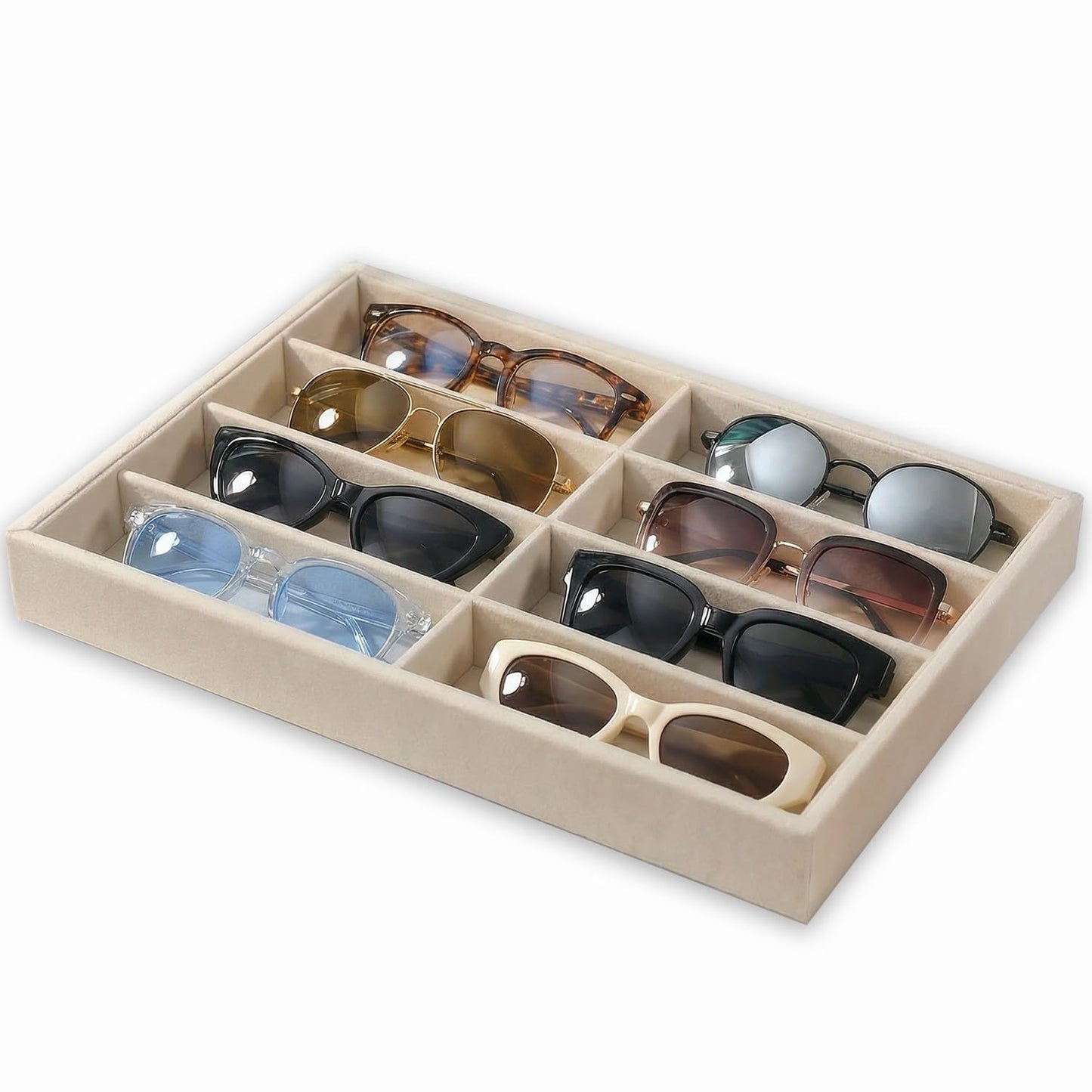 EONGOA Jewelry Tray Velvet Jewelry Organizer with Clear Lid Transparent Earring Bracelet Organizer Holder Case with Clasp Drawer Insert for Rings Studs Gift for Women Girls (Sunglass Box)