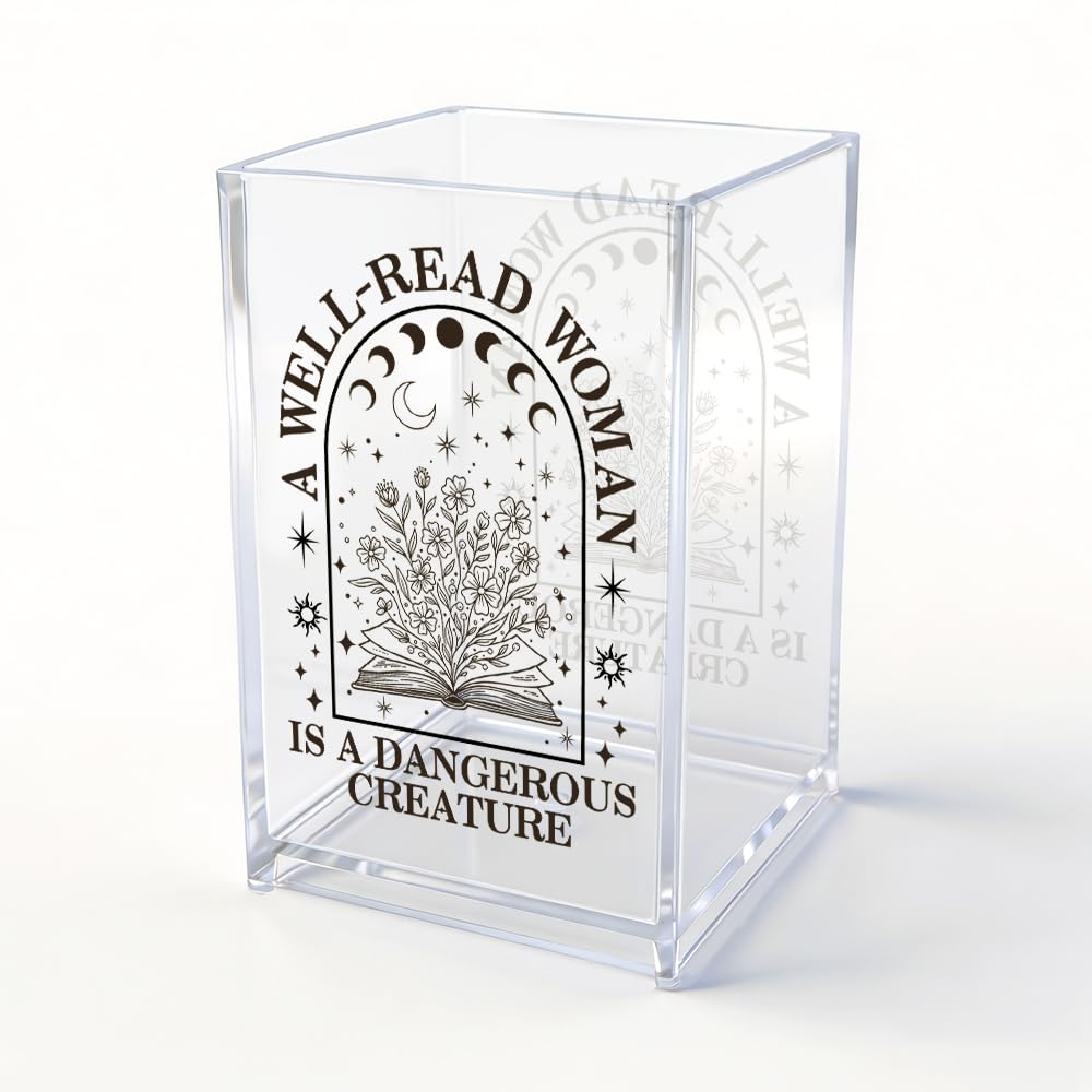Xipromi A Well Read Woman Is A Dangerous Creature Cosmetic Organizer Pencil Pen Holder, Bookmark Organizer Desk Accessories for Book Lover, Librarian Gifts for Women, Feminist Literary Office Gifts