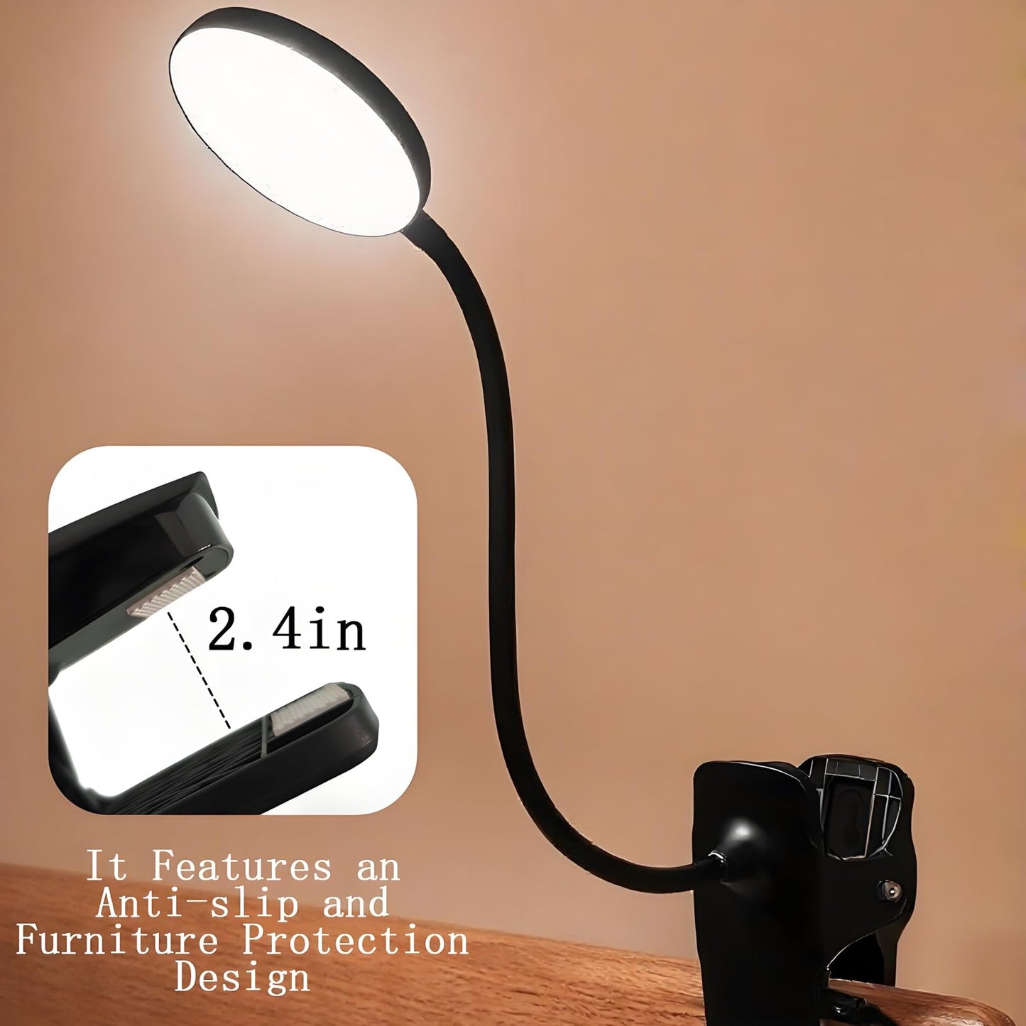 Dorm Room Essential Clip on Light, 3 Color Portable Desk Light Mini Clip Lamp, Battery Operated Small Desk Lamp with Clamp, Lightweiht Reading Lights for Books Bunk Bed Headboard Girls Guys Boys Black