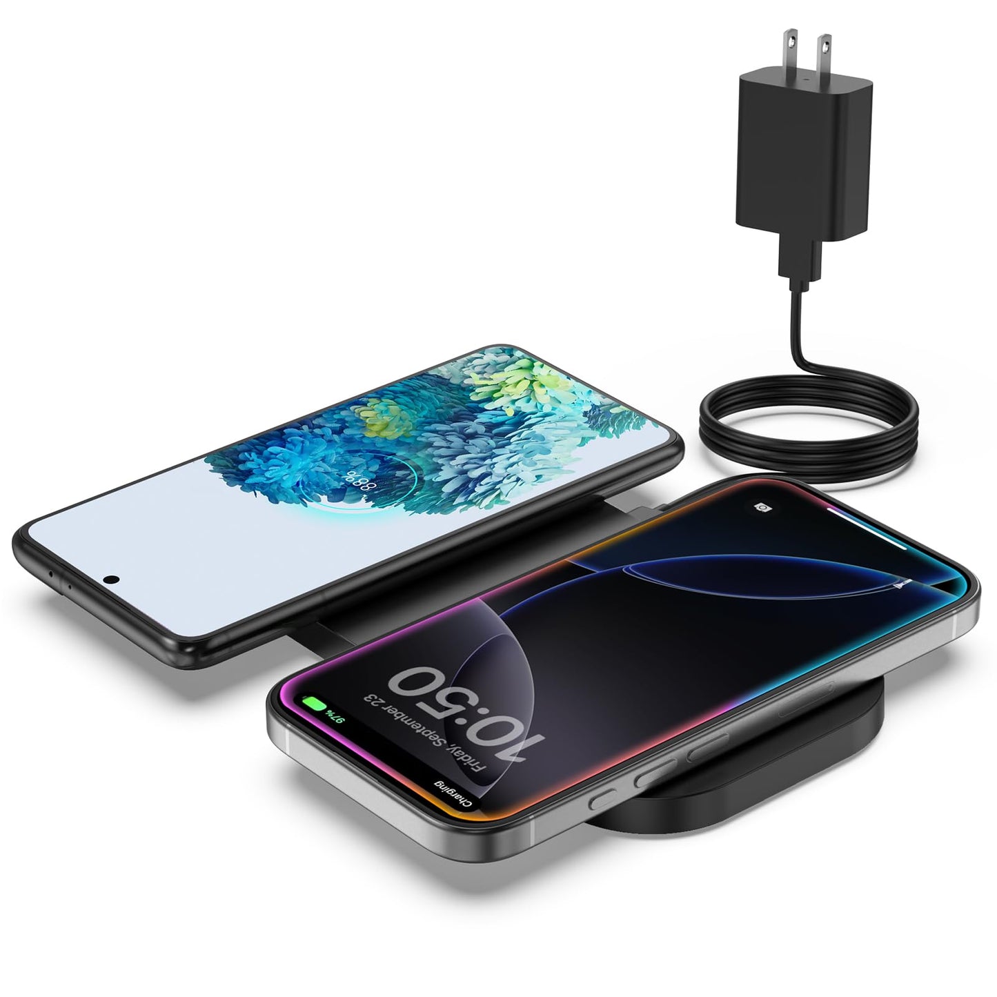 TAMOXI Wireless Charger, 10W Max Dual Charging Pad for iPhone 17/16/15/14/13/12/11/XR/X/8, Airpods 4/3/2/Pro, Samsung Galaxy S25/S24/S23/S22/S21, QC 24W Adapter, Charging Adapter