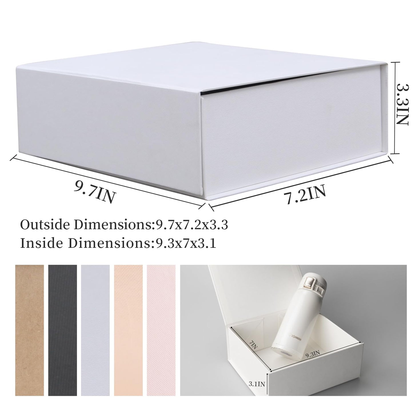 Rsgift White Gift Box with Lids,9.7x7.2x3.3 Inch Gift Boxes for Presents,Magnetic Closure boxes for Wedding,Birthday,Graduation Packaging