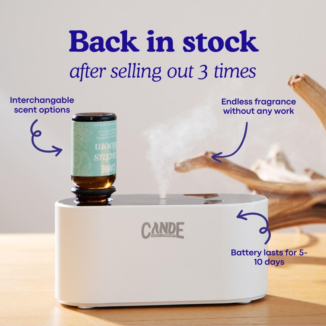 CE CRAFT Waterless Travel Diffuser Gift Set - Rechargeable Diffuser for Aromatherapy - Includes 3 Fragrance Oils - Fragrance Dispenser for Office and Home - Clean, White