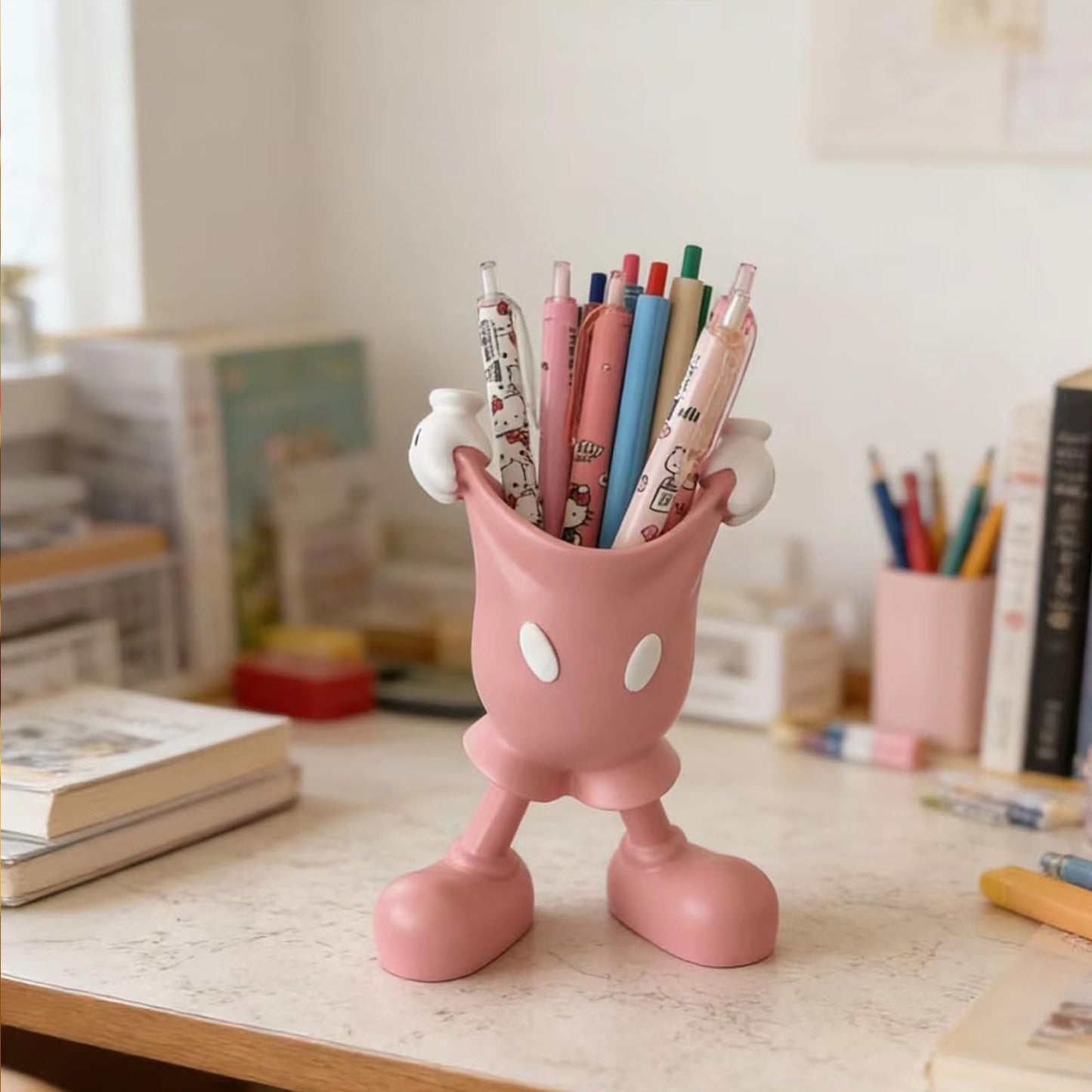 FUEMEILY Cute Mouse Pen Holder for Desk, Cartoon Mouse Vase Makeup Brush Holder, Birthday Party Supplies Gift for Home Decoration