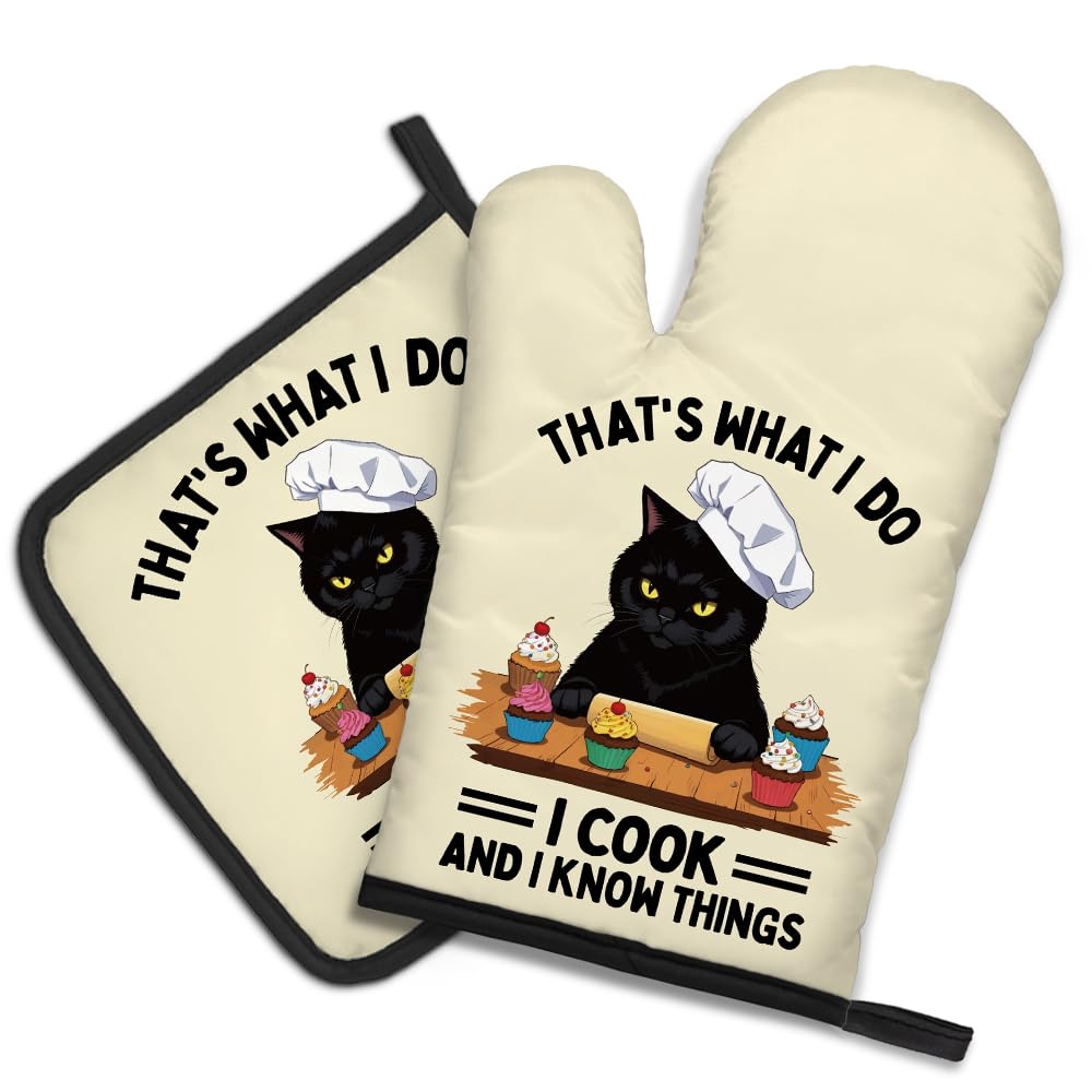 DYJYBMY Time to Make The Biscuits Funny Cat Oven Mitts and Pot Holder Set, Cute Kitchen Gadgets for Women Cat Lover, Housewarming Gifts for Hostess Cat Mom Wife Sister BFF (Baroque)
