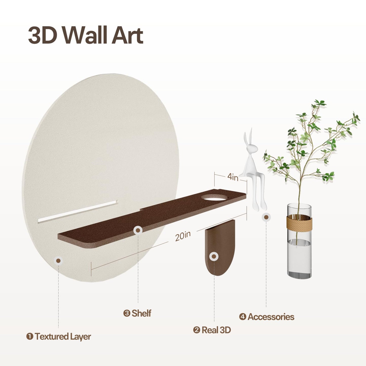 3D Textured Neutral Round Wall Art with Vase, Modern Minimalist Painting Artwork for Walls, Cream Geometric Circle Picture Wall Decor for Living Room, Hallway, Dining Room, Bedroom, Office, 24x31 Inch