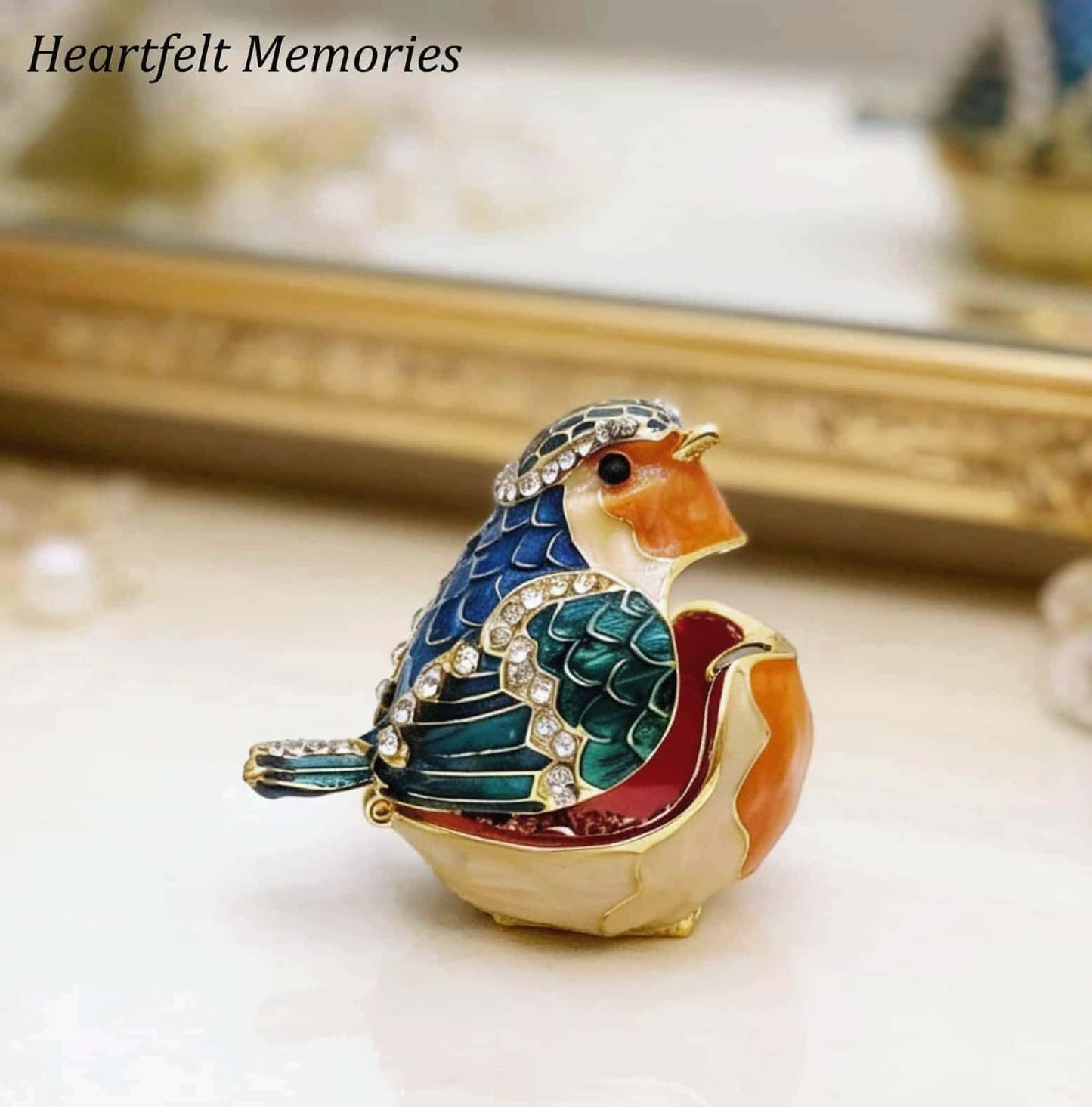JWT Astyle Robin Bird Hinged Jewelry Box with Stones, Collectible Animal Trinket Box.Rings Earrings Storage Boxes,Bird Figurine Home Decor Gift