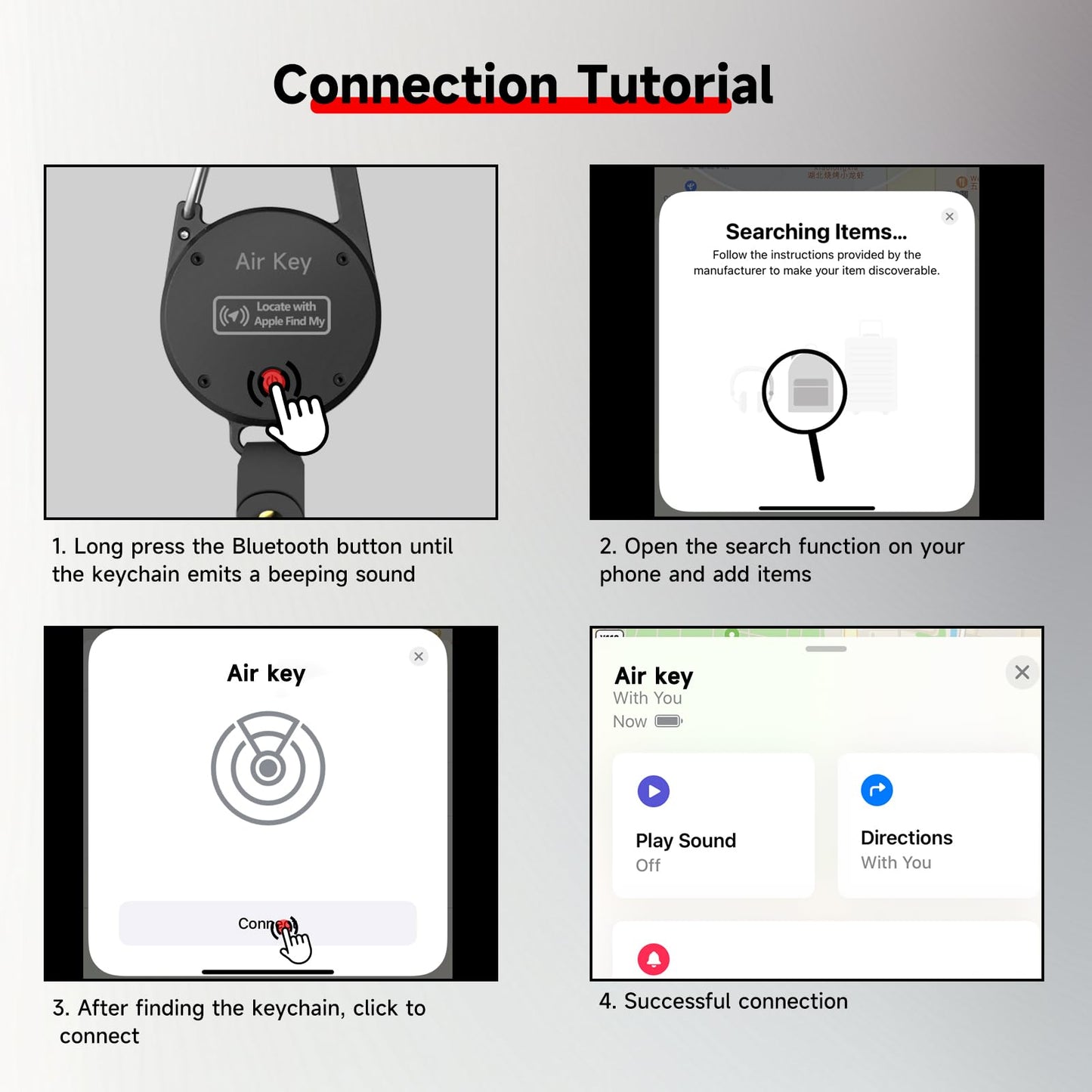 QEG Keychain, Key Finder Works with Apple Find My, llaveros para Hombres,Carabiner Car Key Chains with GPS Tracker, Anti-Lost Keyring Finder Locator, Minimalist Key Holder for Men (iOS Only),Black