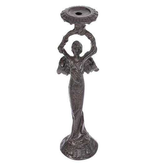 Sungmor Vintage Cast Iron Angel Candlestick Holder – 22.6” Antique Gothic Candle Stand for Home Decor, Taper & Pillar Candles, Rustic Black Decorative Centerpiece