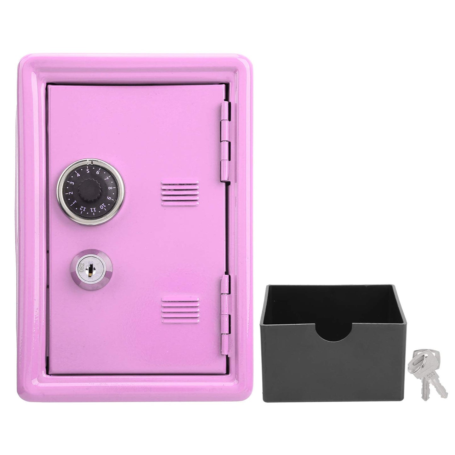 Kid's Bank Locker Safe, Metal Kids Safe Money Bank with Single Digit Combination Lock and Key, Built in Pullable Change Storage Box, 7.1x4.7x3.9 Inch Piggy Bank for Kids Birthday Gift(Pink)