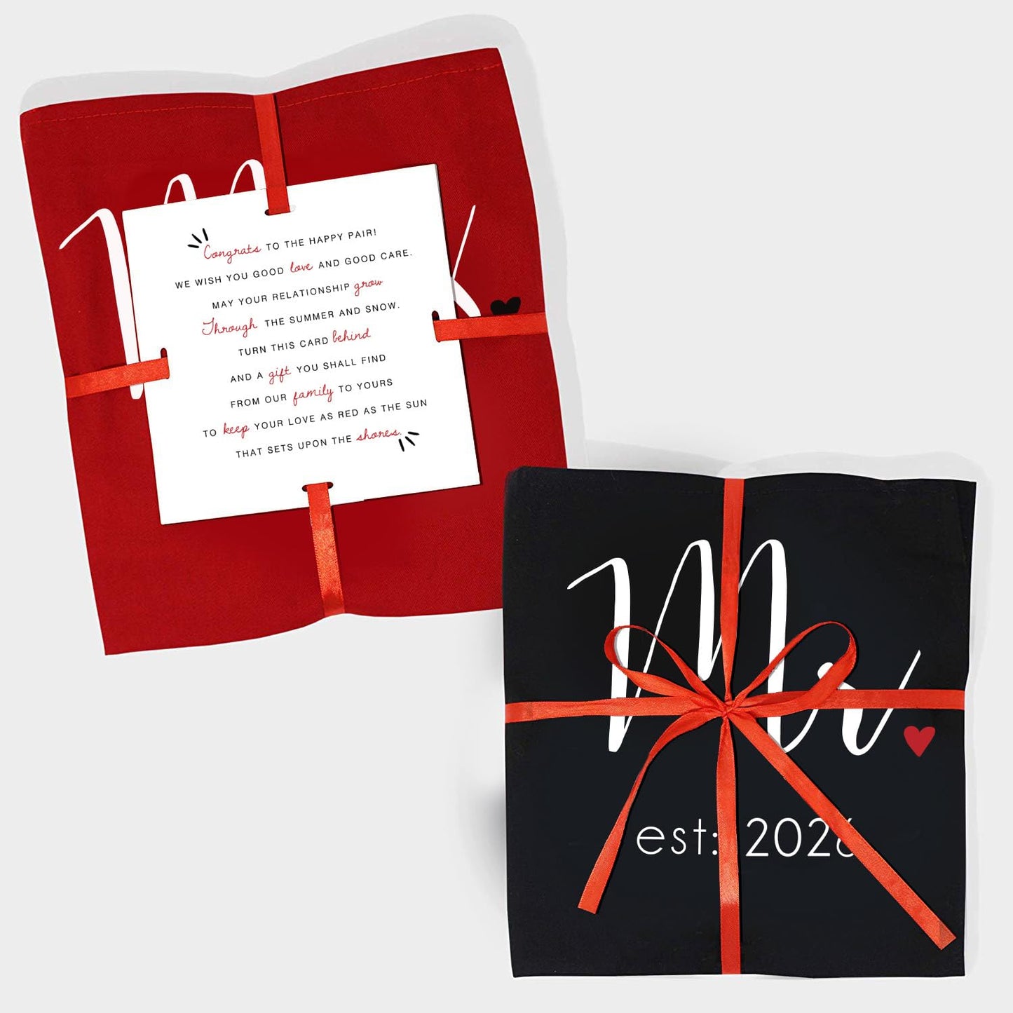 Prazoli Products Mr Mrs Apron Set - Engagement Gifts, Wedding & Bridal Shower Gifts for Couple (Mr. & Mrs. Est: 2026 - Red, Standard)
