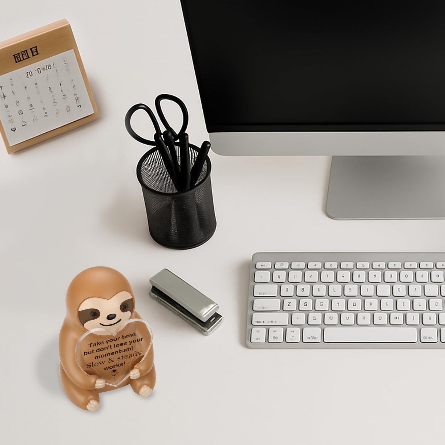 Sloth Figurine Inspirational Desk Decor, Positive Resin Sculpture Gift for Women Men, Inspirational Desk Buddy Office Décor Keepsake for Coworker Friend Student Birthday Graduation Christmas ES007