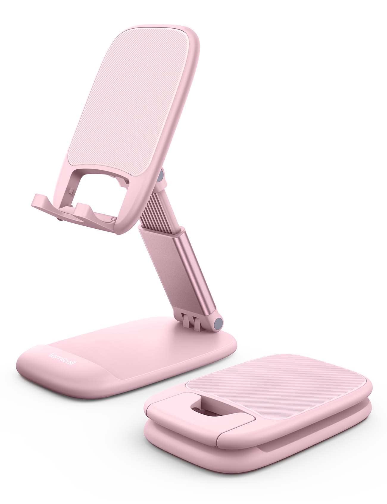 Lamicall Pink Phone Holder, Desk Accessories - Rose Gold Pink Office Cell Phone Holder, Desktop, Office Desks Accessories, Desk iPhone Decor Gifts for Women, for Mothers Day, 4-8'' Phone