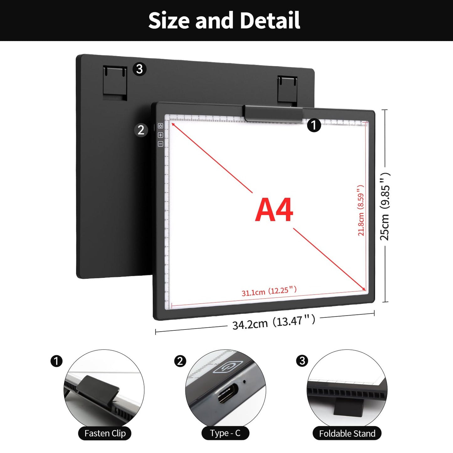 Zocelight Rechargeable A4 Light Box,led Light pad with Built-in Stand & Clip,6 Levels of Brightness Light Box for tracing,Diamond Painting.Light Table for Artists,Drawing,Sketching,Animation,X-ray