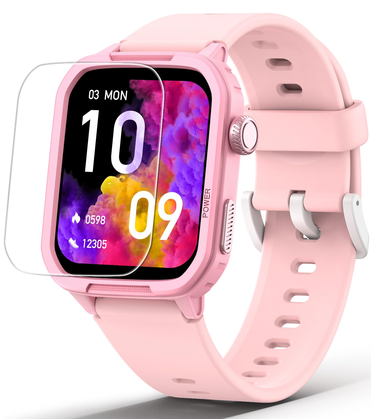 Smart Watch for Kids No Phone Needed, Tempered Glass Fitness Tracker Boy Teens with 19 Sport Modes, Pedometer, Sleep Monitor, Kids Watch Birthday Gifts Toy Gift for Girls Boys 6-16 (Pink)