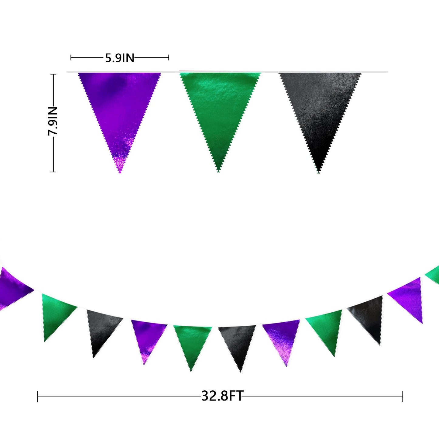 Black Purple Green Party Decorations Metallic Fabric Triangle Pennant Banner Flag Bunting for Boys Men Birthday Graduations Wedding Bachelorette Retirement Video Game Level Up Theme Party Supplies