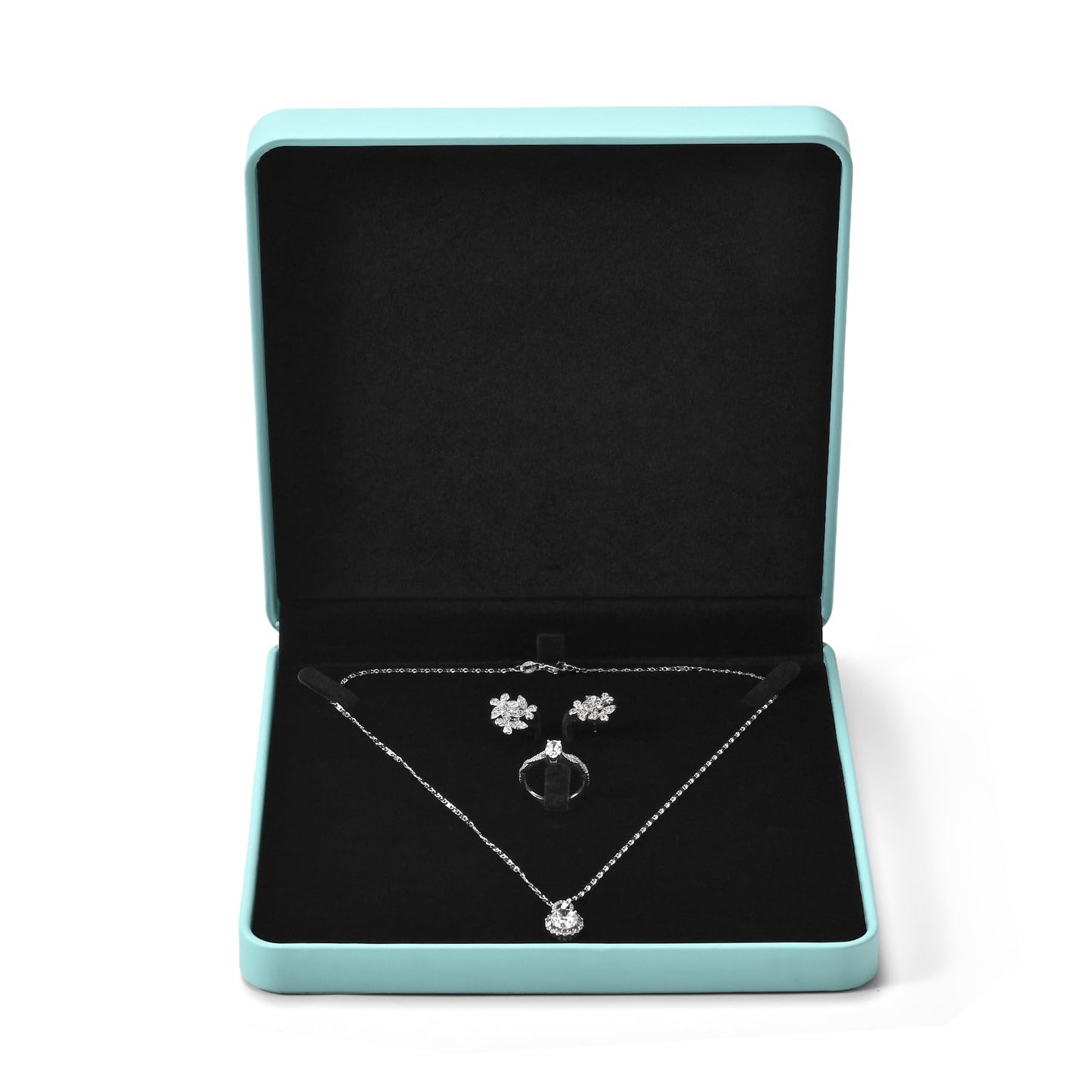 Papten 3 in 1 Large PU Leather Jewelry Set Box, Velvet Interior Necklace Jewelry Gift Boxes, Necklace Earring Ring Bracelet Holder for Birthday,Wedding, Valentine's Day Mother's Day (Blue)