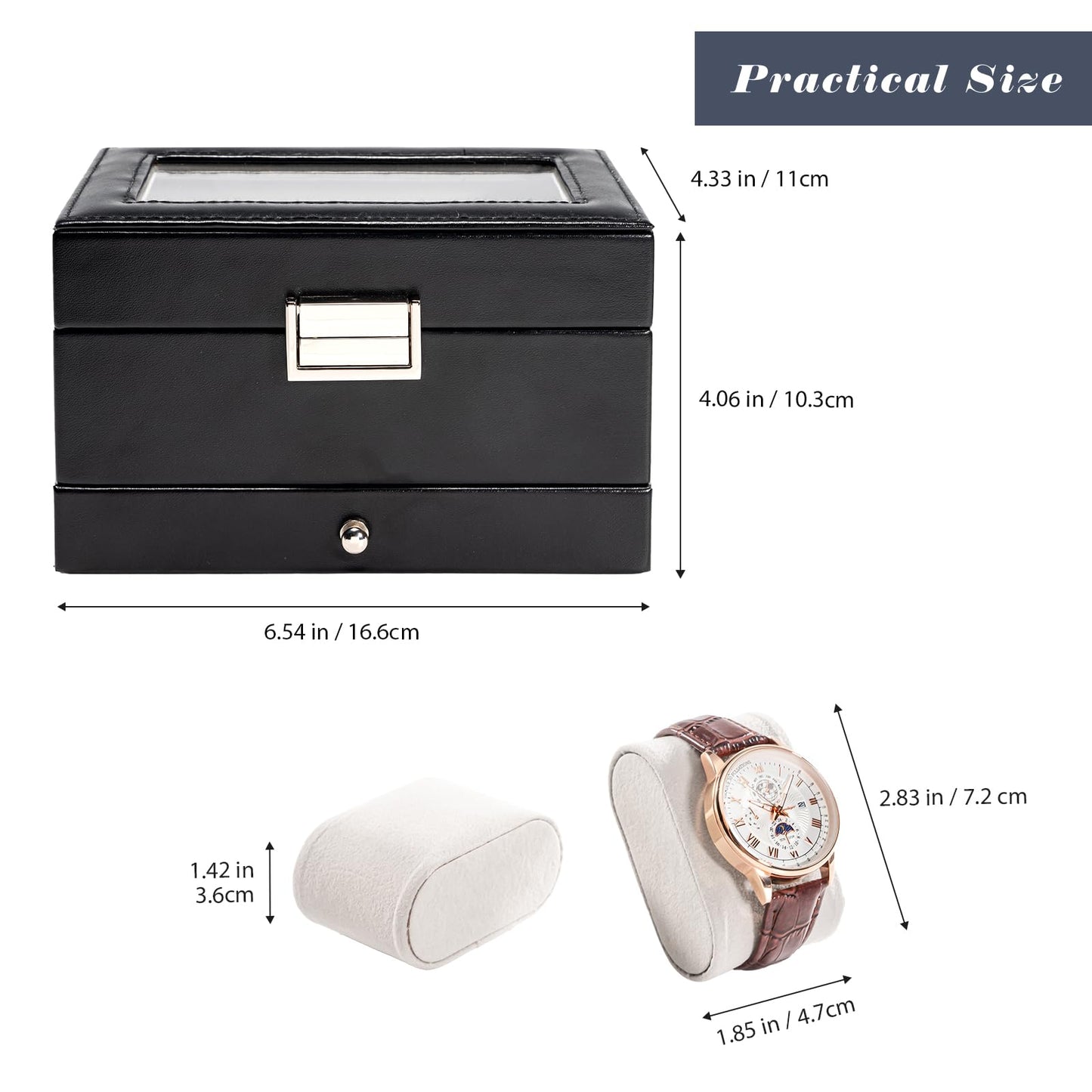 ProCase Watch Box, 3 Slot Watches Display Case with Drawer, Mens Watch Case with Glass Lid, 2-Layer Mens Jewelry Organizer Storage Holder, Birthday Valentine Gifts for Men-3 Slot, Black
