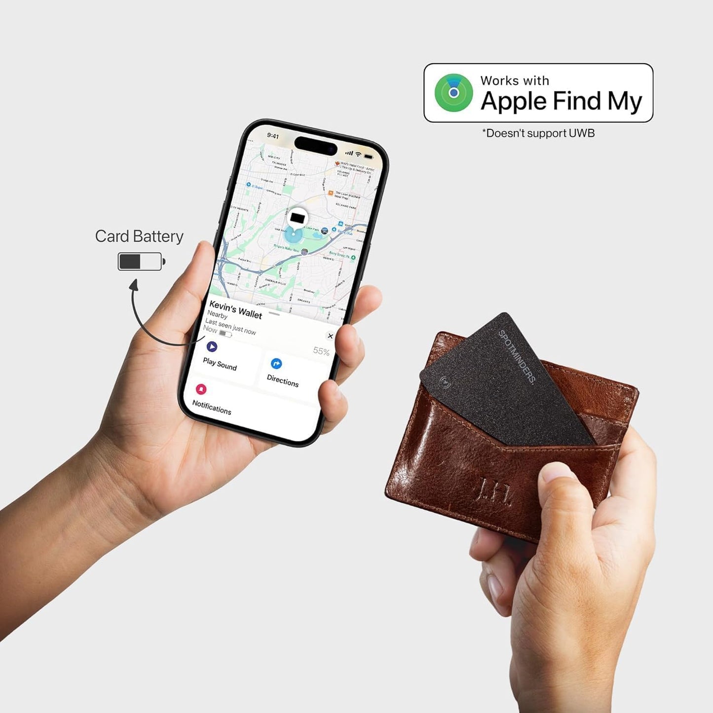 SPOTMINDERS Apple MFi Certified Wallet Tracker Card for Travel - Works with Apple Find My, IP68 Waterproof Rechargeable Tracking Card for Wallet Luggage Passport Purse - Ultra Slim 0.07in Item Finder