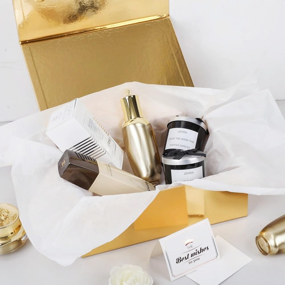 UoeRing 1 Pcs Gold Gift Box Large 13.5x11.8x4.7 inch Luxury Gift Box for Presents with Magnetic Closure Lid Collapsible,Birthday,Contains Card, Ribbon, Tissue Paper,Shredded Paper Filler