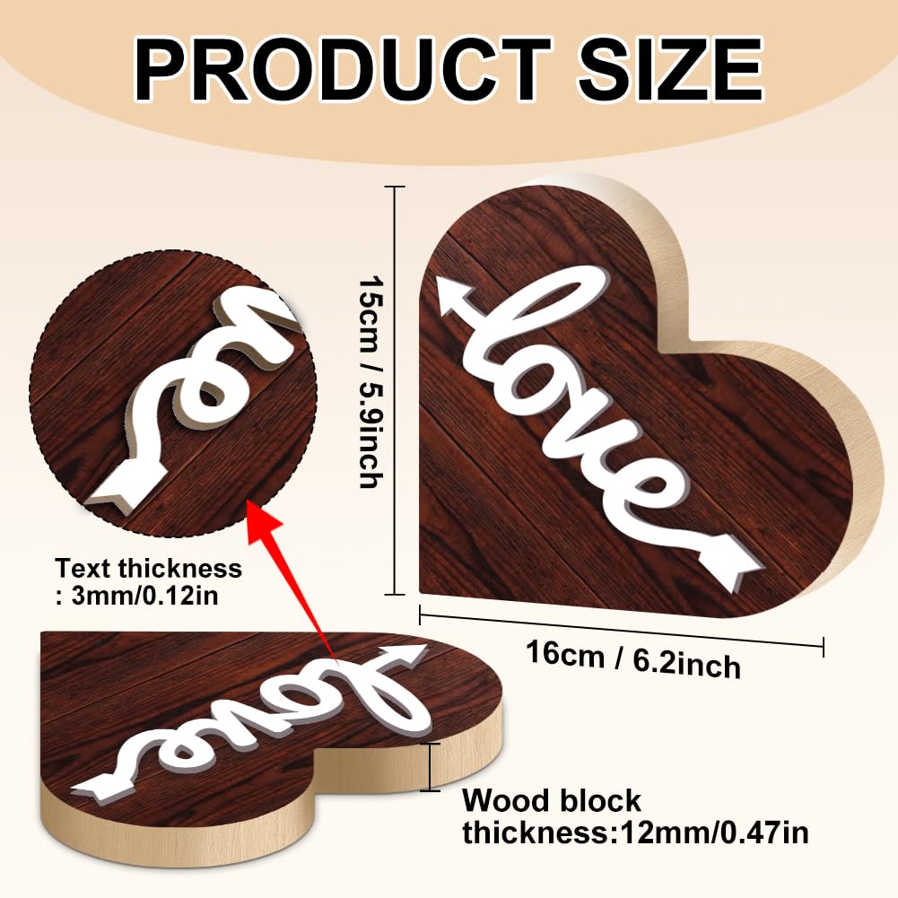 DOODLREAM 1 Pair Wooden Hearts Table Decor, Family Love 6.2 x 5.9 x 0.47 inch Wooden Sign for Desk, Rustic Brown Centerpiece Tabletop Decorations for Home, Wood Desk Sign