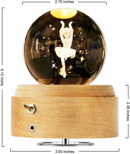 YCWF 3D Crystal Ball Music Box,Luminous Rotating Musical Box,with Projection LED Light Music Box,Best Gift for Birthday Thanksgiving Day Valentines Day Mothers Day Christmas (Ballet Girl)
