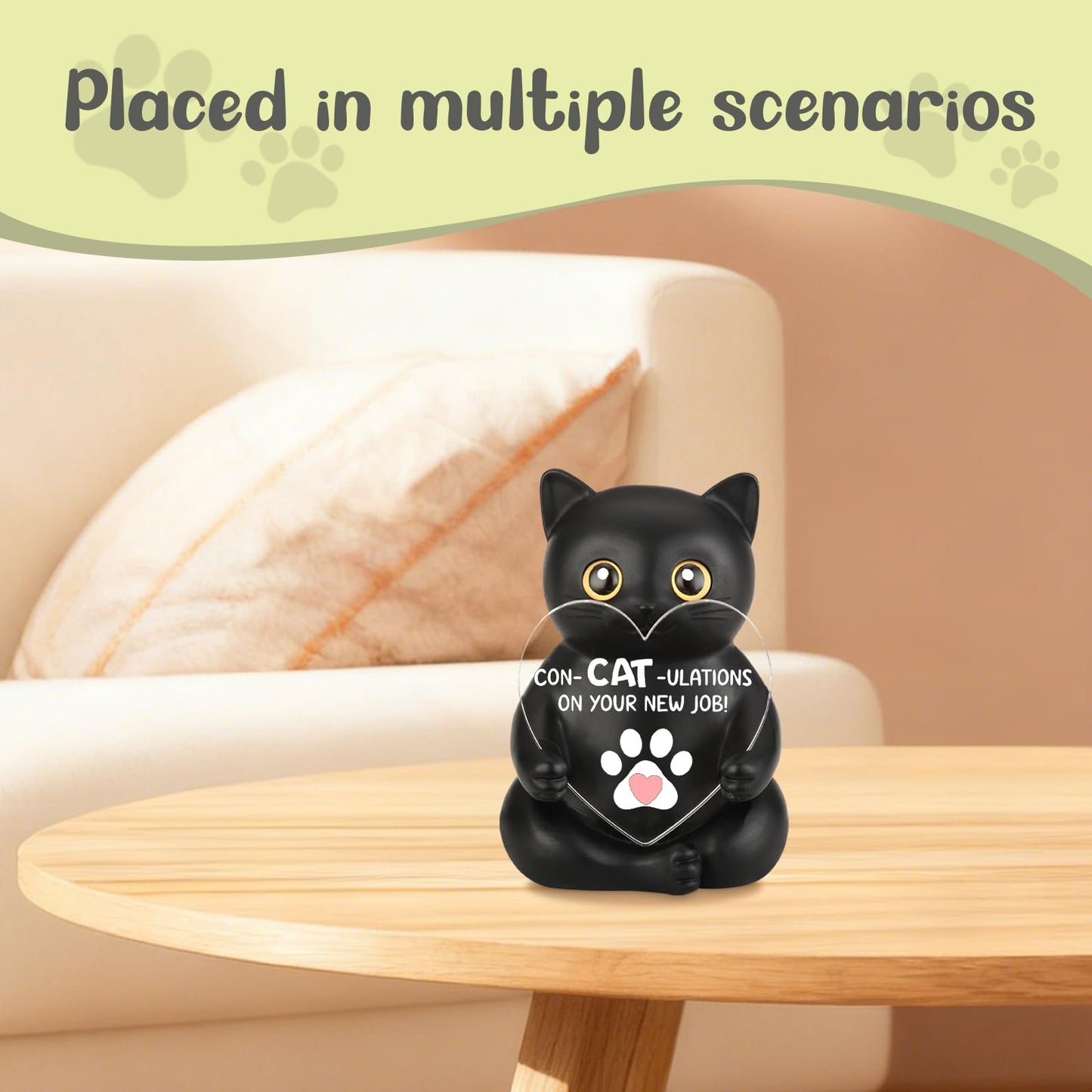 THRXOBN Con-Cat-Ulations Black Cat Resin Figurine, New Job Celebration Gift for Women, Men, Motivational Desk Decor for Cat Lovers, Encouraging Office Present for Colleague, WMS15
