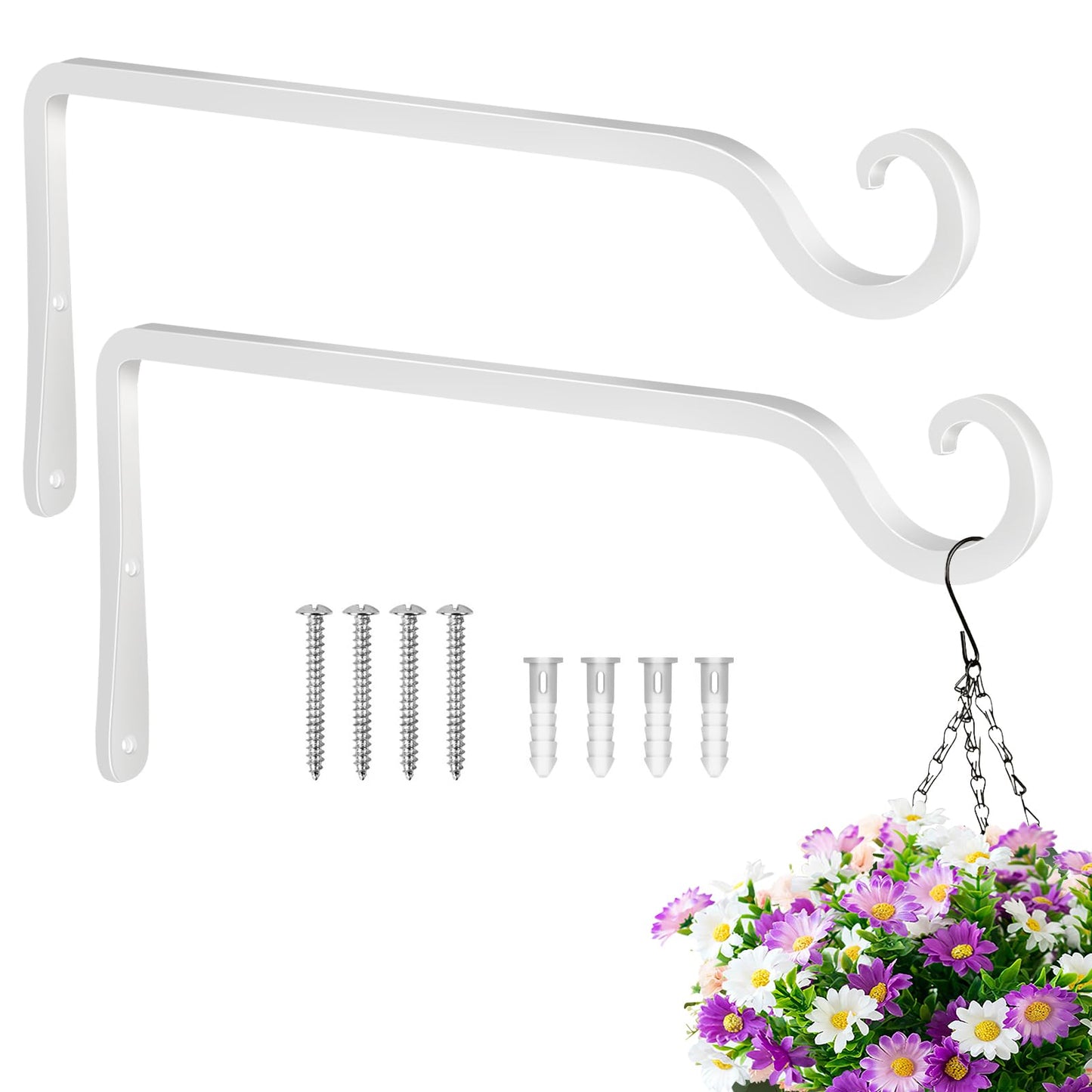 BOLITE Plant Hangers, 10 Inch Hanging Plant Brackets Outdoor Indoor, Wall Hooks for Hummingbird Feeders, Bird Feeders, Planters, Lanterns, Wind Chimes, Home Decor, 2 Pack, White, Gifts for Women Men