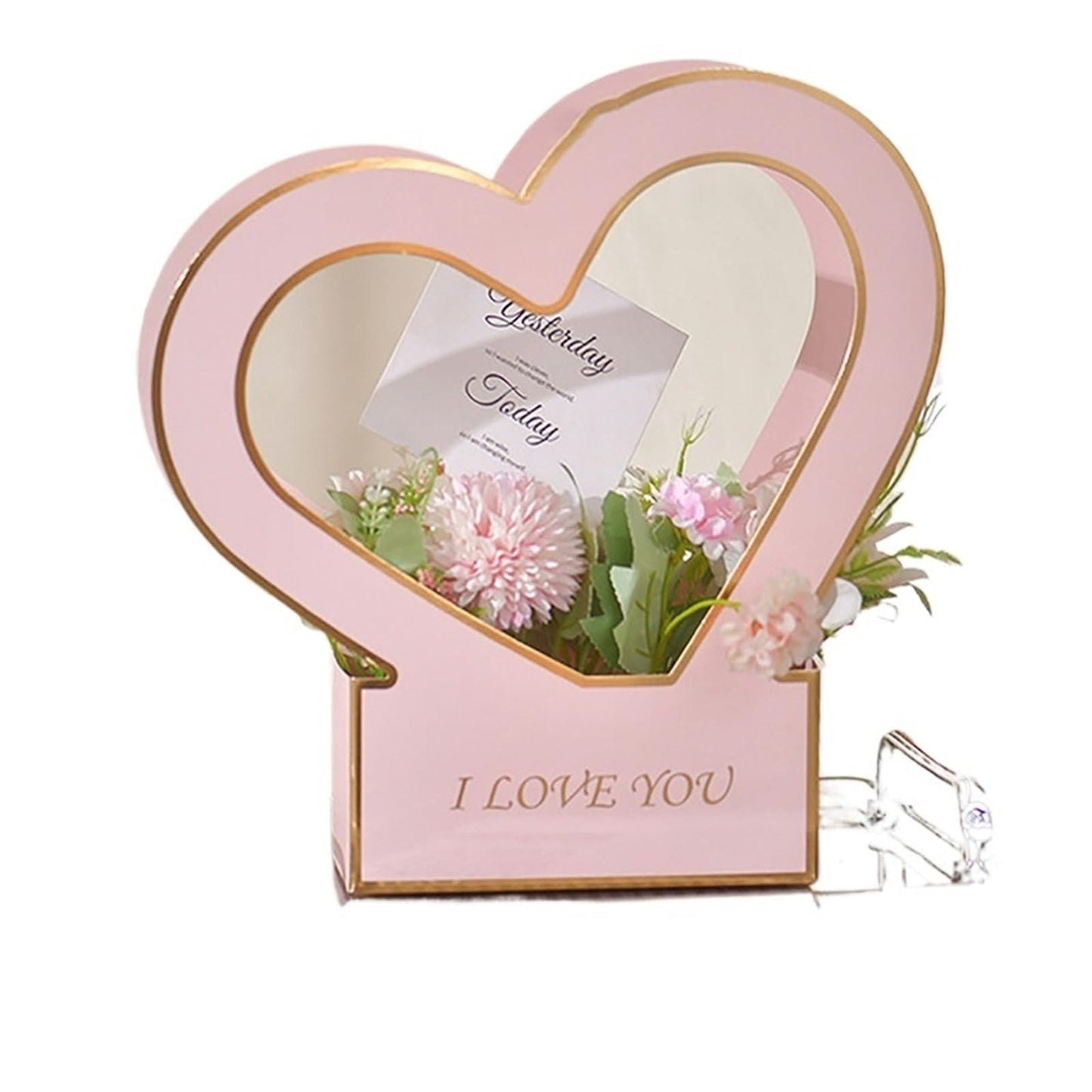 Nikeg Kraft Paper Flower Gift Bags 3Pcs Flowers Arrangement Kraft Paper Bag Folding Portable Flower Packaging Box Waterproof Basket Heart Handle Gift Tote Bags