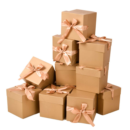 GP SUP 12 Pack Gift Boxes with Lids,10x10x10cm,Nested Squared Boxes with Lids for Fathers Day, Graduations, Weddings, Birthdays and Christmas, Gift Box, New Year Gift Box,Mother's Day(Gold, 4”×4”×4”)